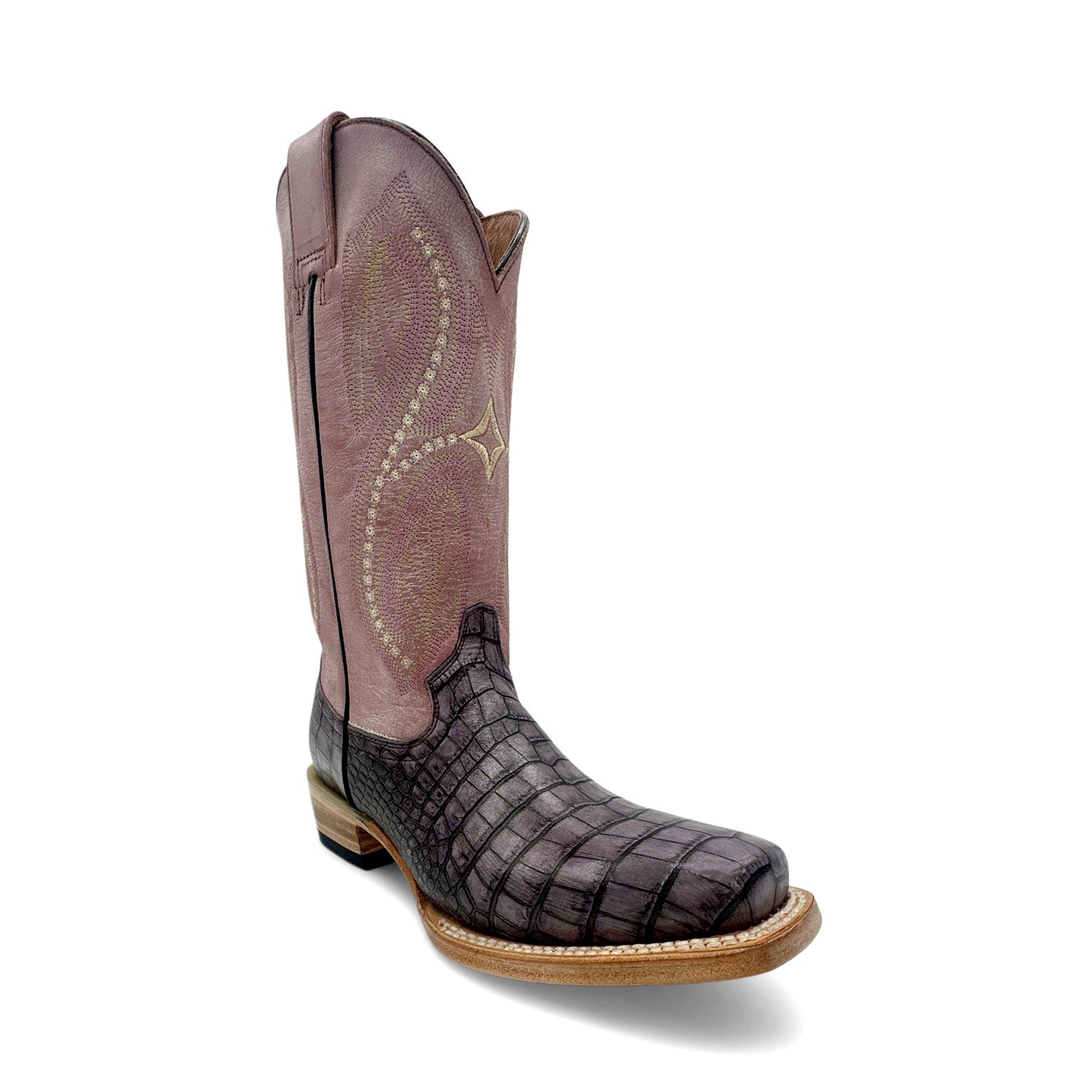 Women's Leather Square Toe Embossed Crocodile Alligator Print Boot
