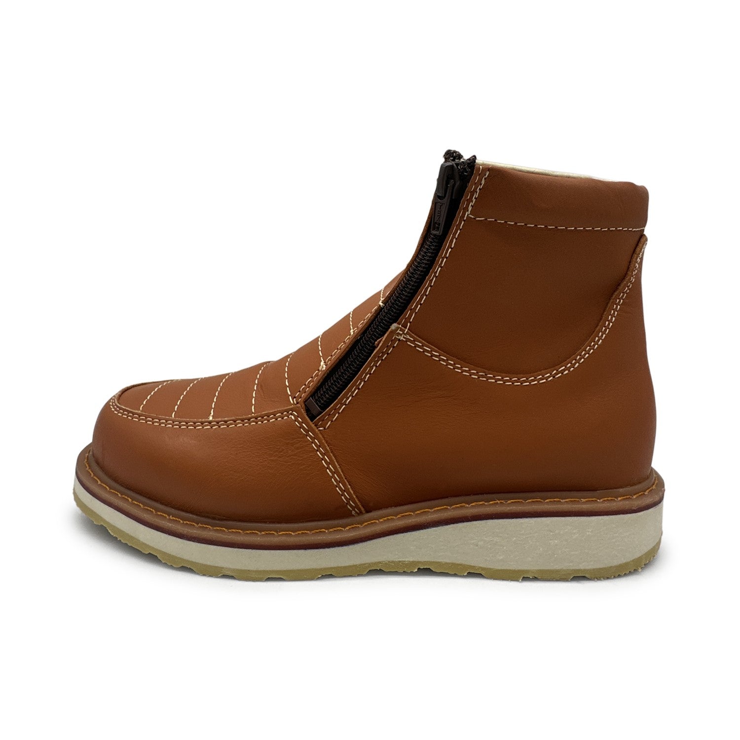 Men's Leather Moc Toe Double Zipper Soft Toe Work Boot