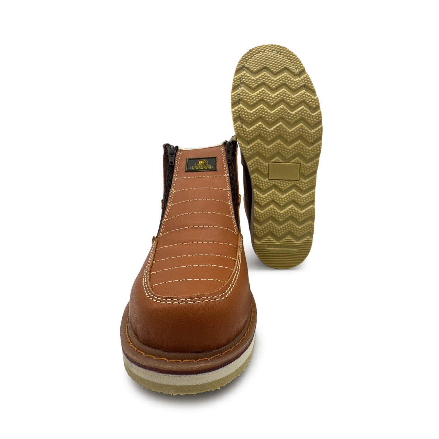 Men's Leather Moc Toe Double Zipper Soft Toe Work Boot