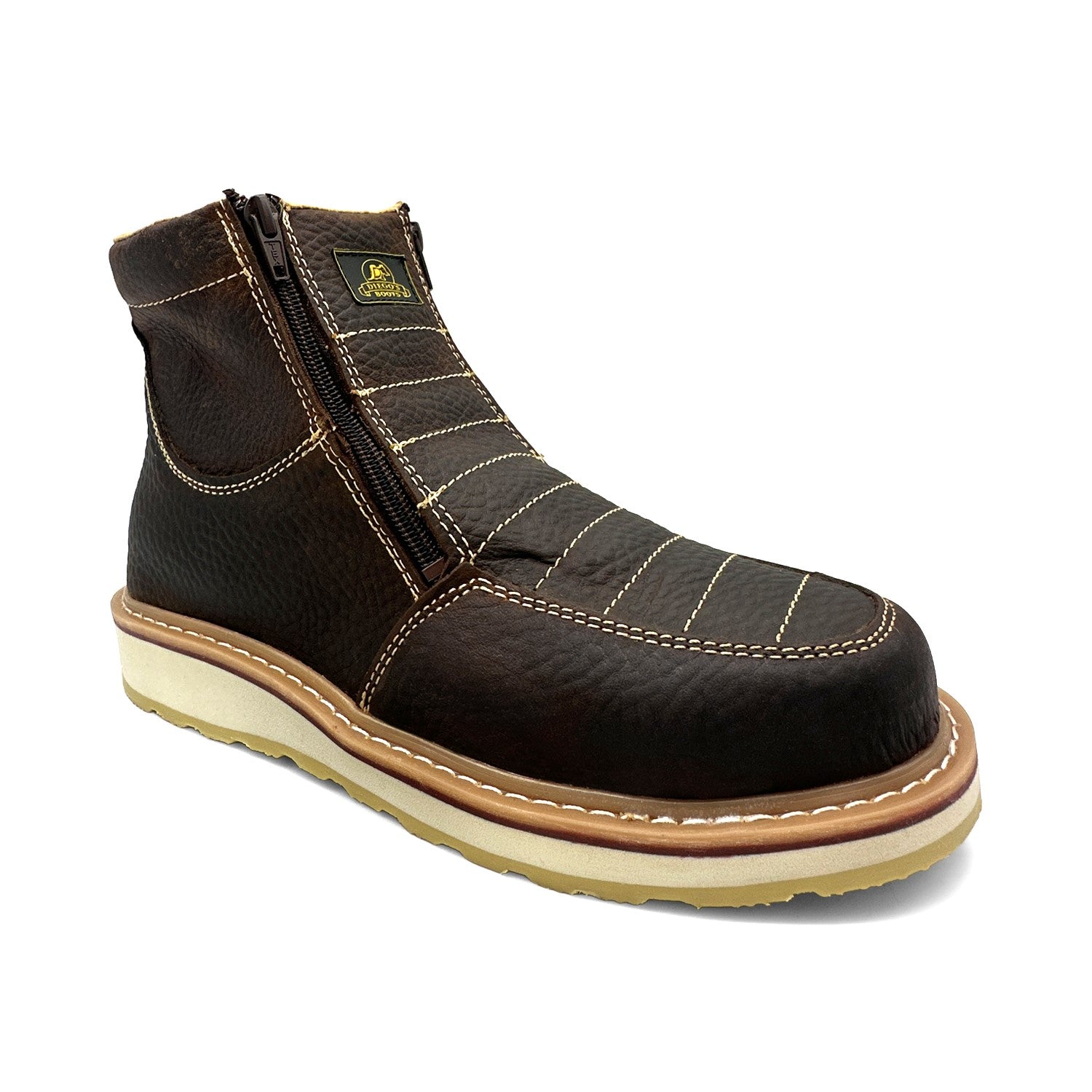 Men's Leather Moc Toe Double Zipper Soft Toe Work Boot