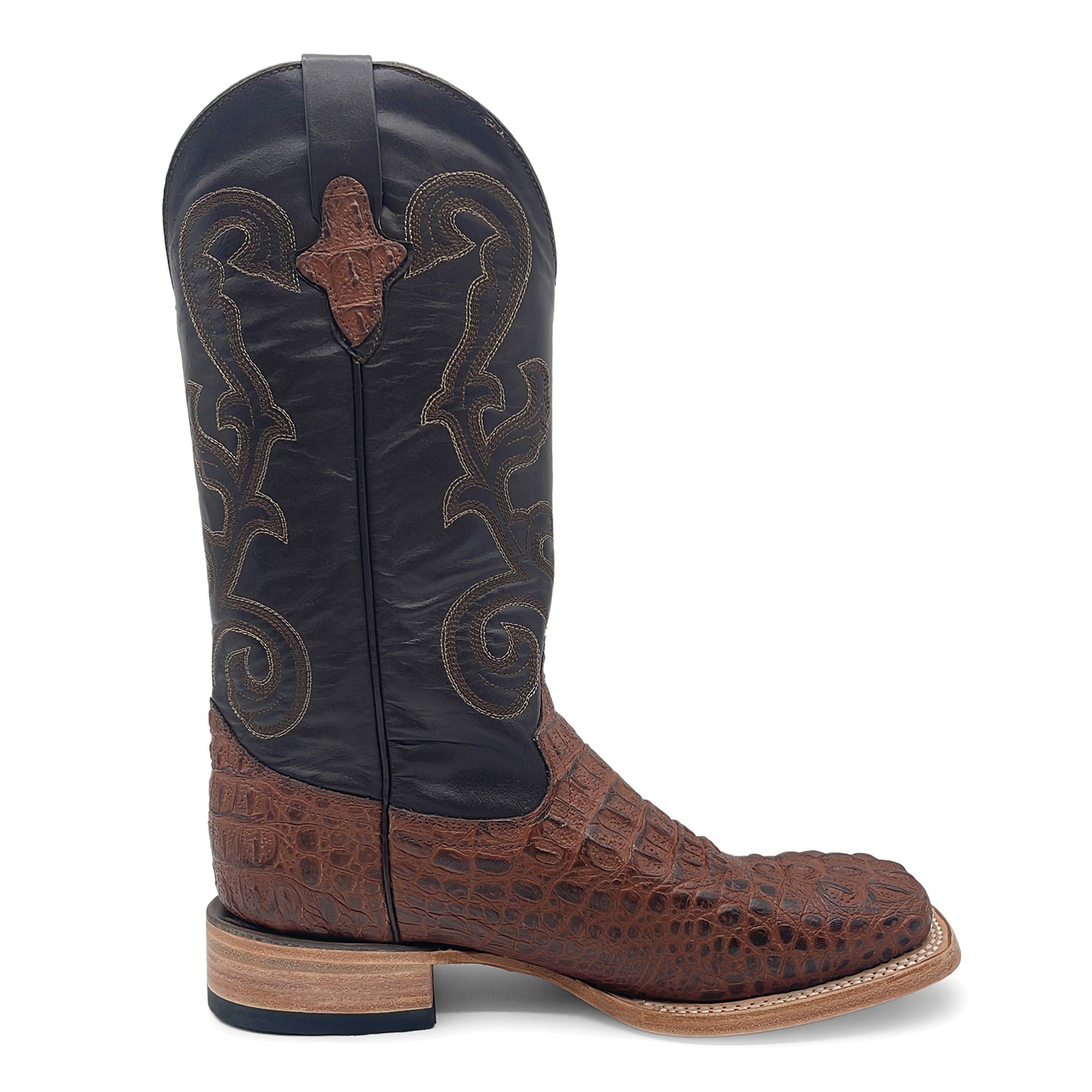 Men’s Leather Cowboy Boot Square Toe Embossed Alligator Crocodile Print