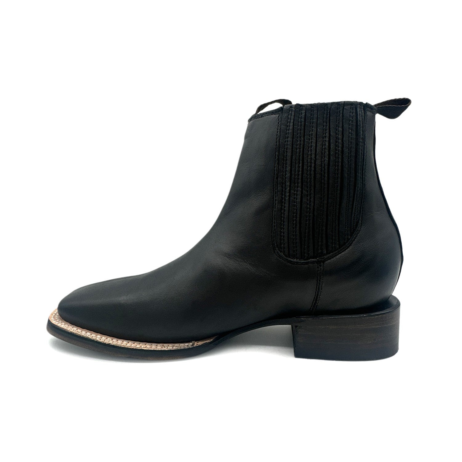 Men’s Square Toe Leather Black Ankle Boot