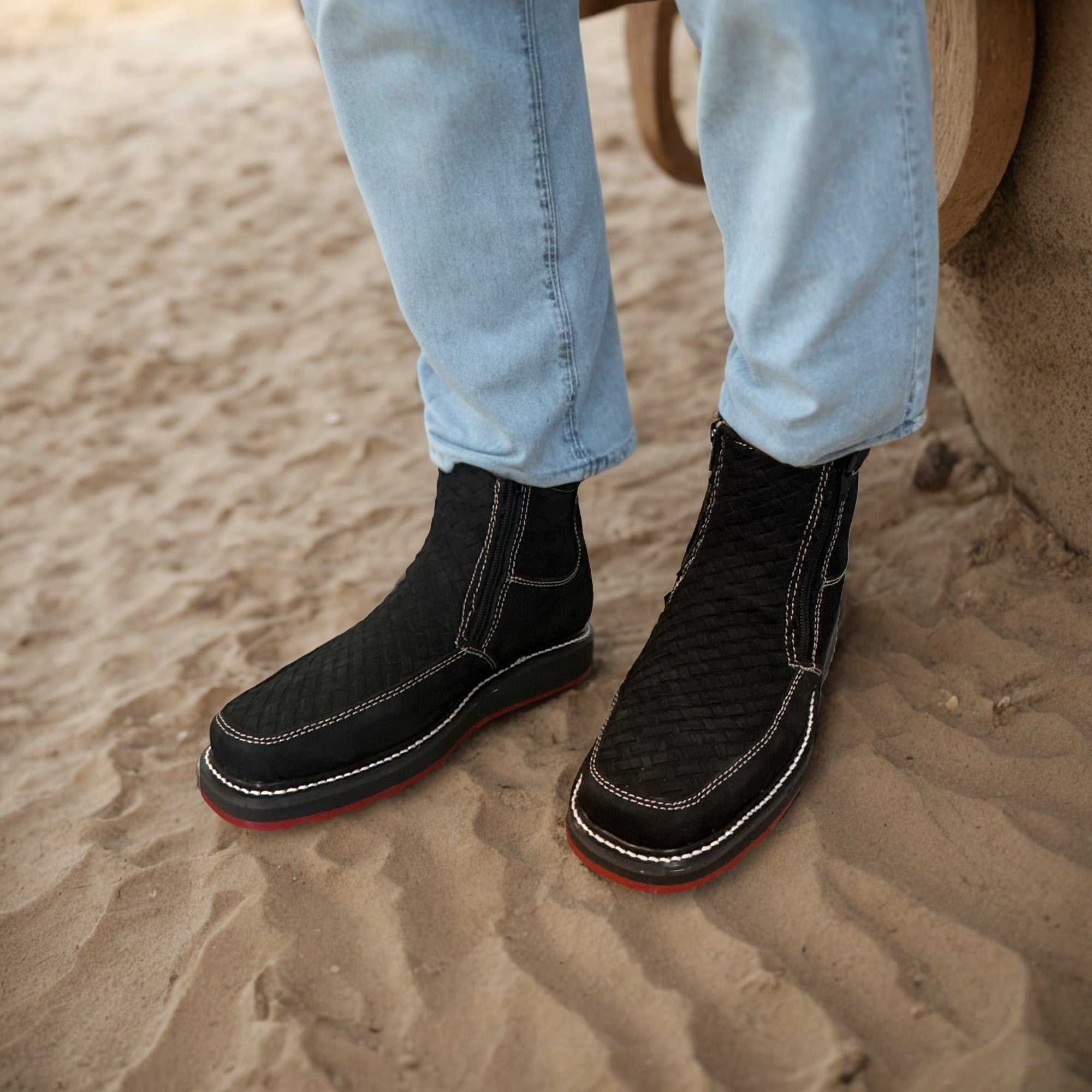 Men's Square Toe Leather Double Zipper Cowboy Petatillo Boot