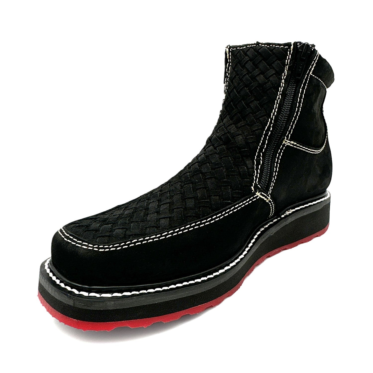 Men's Square Toe Leather Double Zipper Cowboy Petatillo Boot