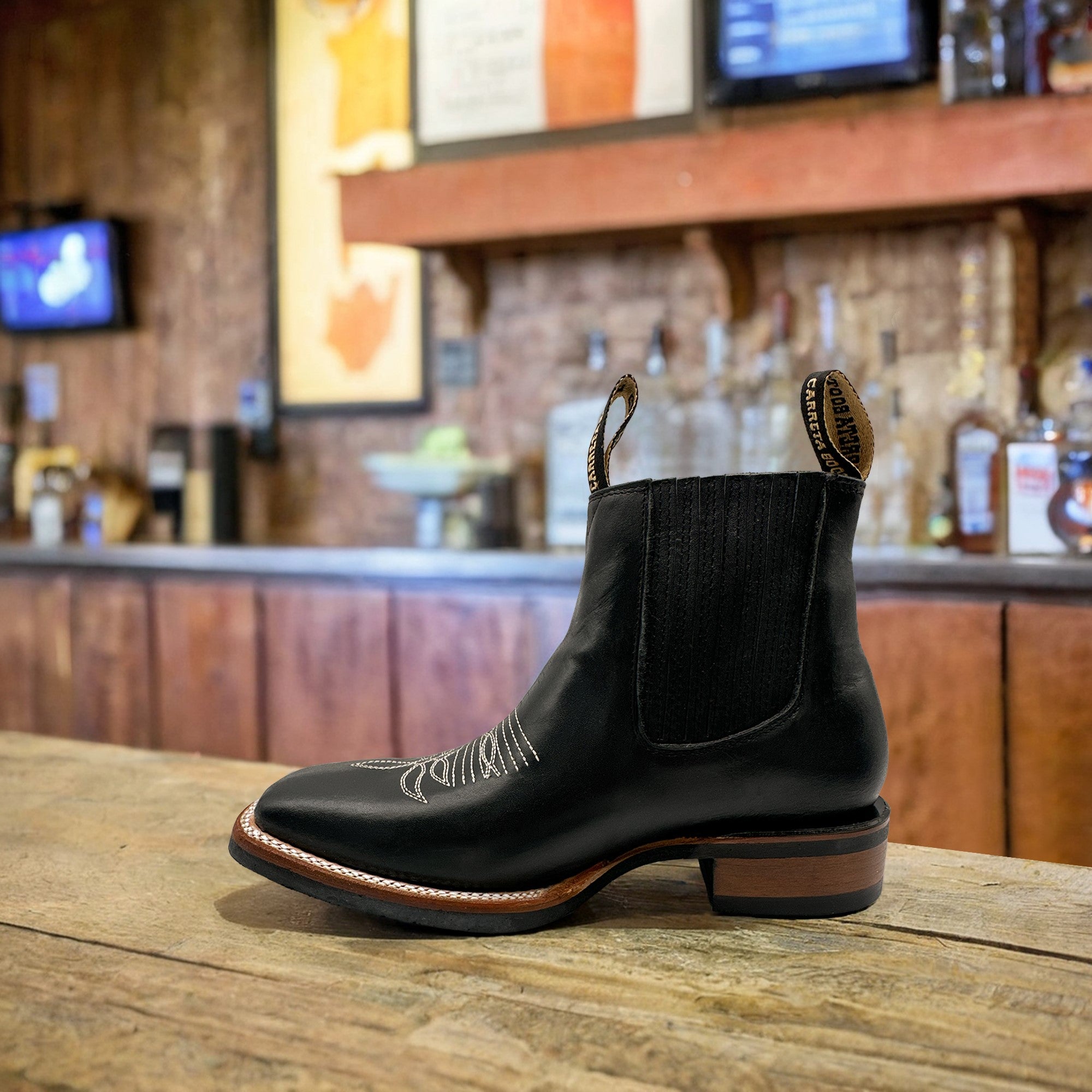 Men’s Genuine Leather Square Toe Short Ankle Cowboy Boot