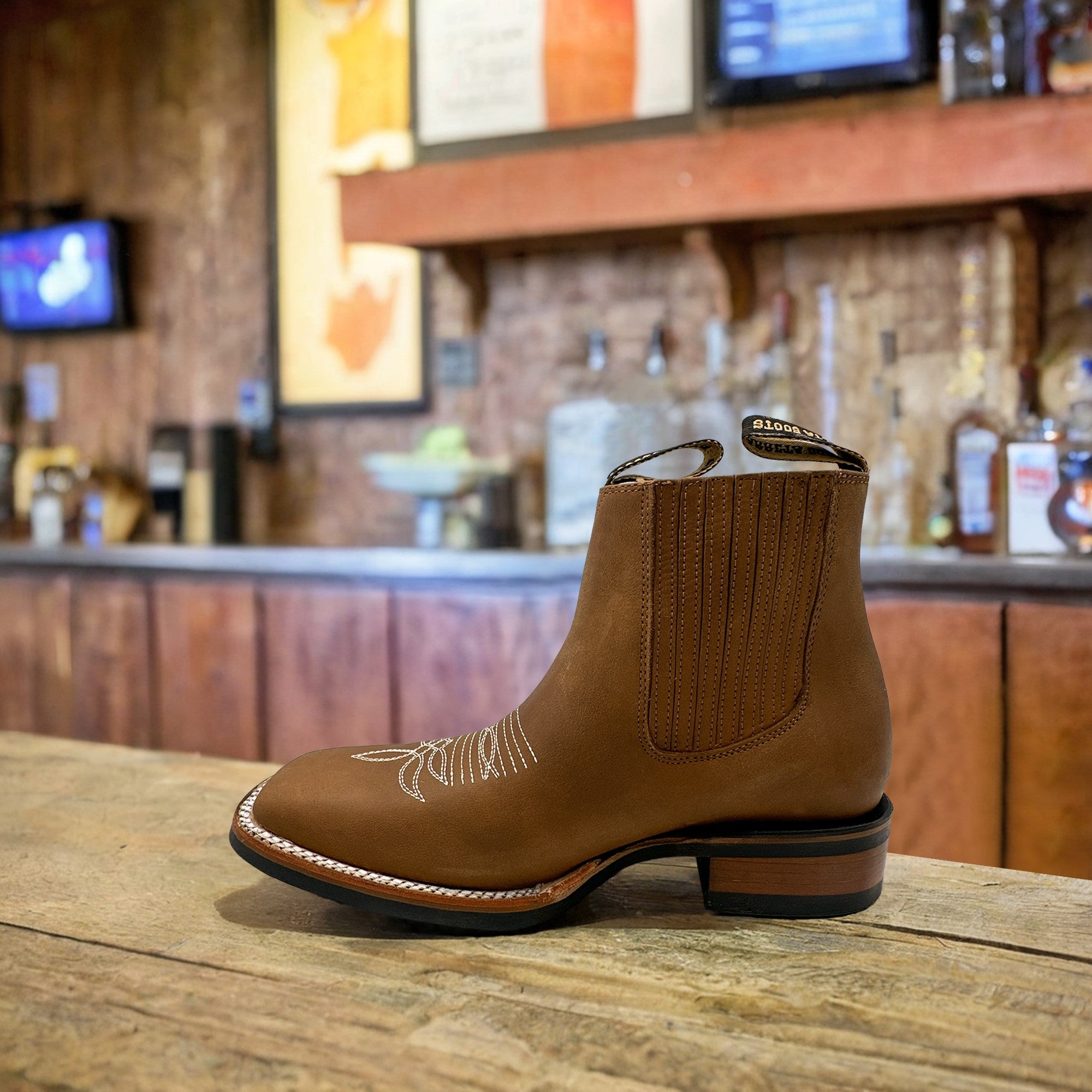 Men’s Genuine Leather Square Toe Short Ankle Cowboy Boot