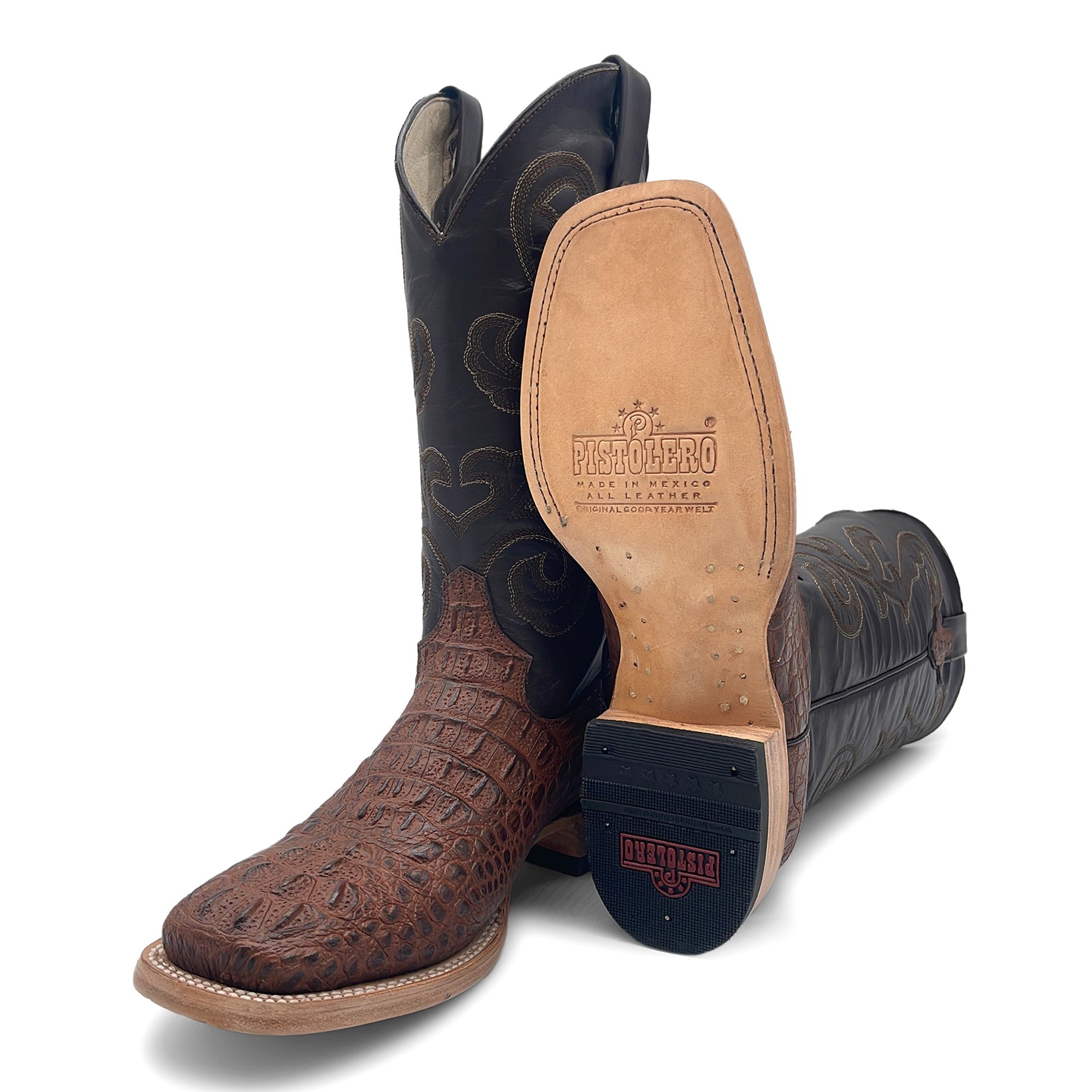 Men’s Leather Cowboy Boot Square Toe Embossed Alligator Crocodile Print