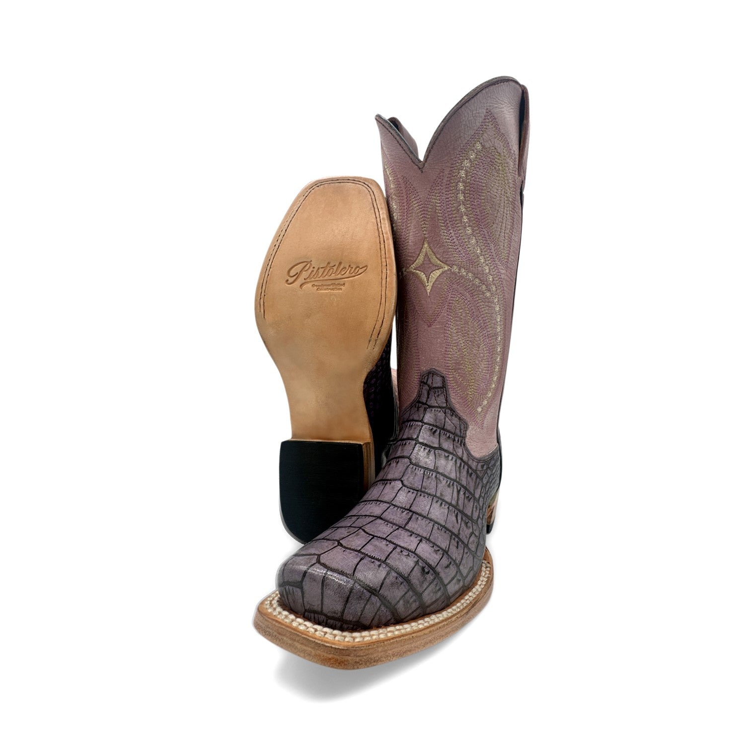 Women's Leather Square Toe Embossed Crocodile Alligator Print Boot