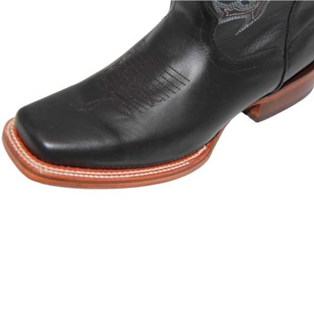 Men's Black Genuine Leather Square Toe Cowboy Western Boot