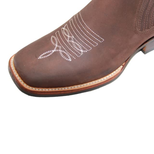 Women's Short Ankle Brown Leather Cowboy Boots, Low Heel Cowgirl Bootie