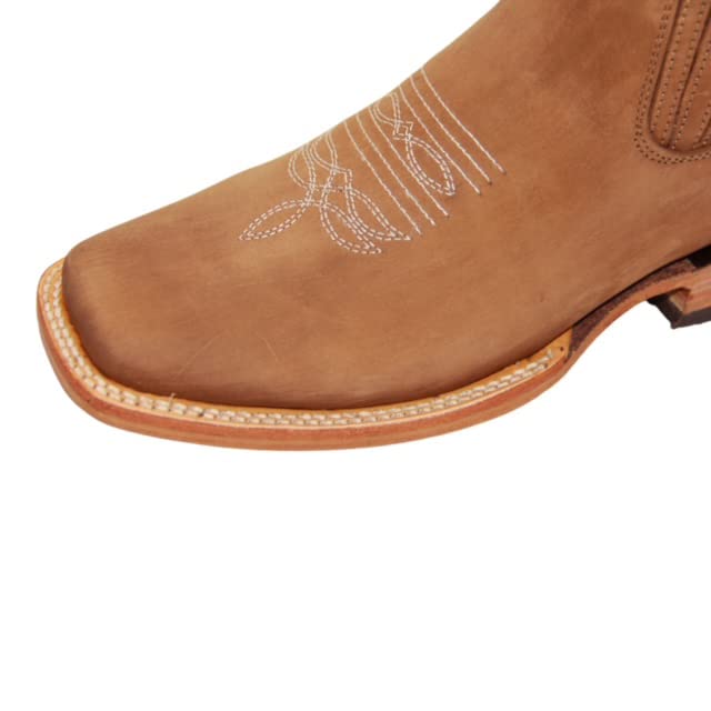 Men's Genuine Leather Square Toe Short Ankle Rodeo Cowboy Boot