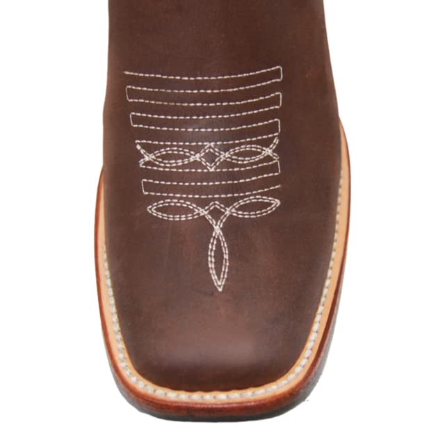 Women's Short Ankle Brown Leather Cowboy Boots, Low Heel Cowgirl Bootie