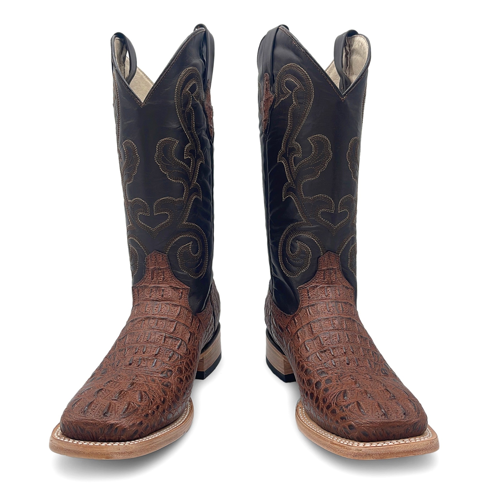 Men’s Leather Cowboy Boot Square Toe Embossed Alligator Crocodile Print