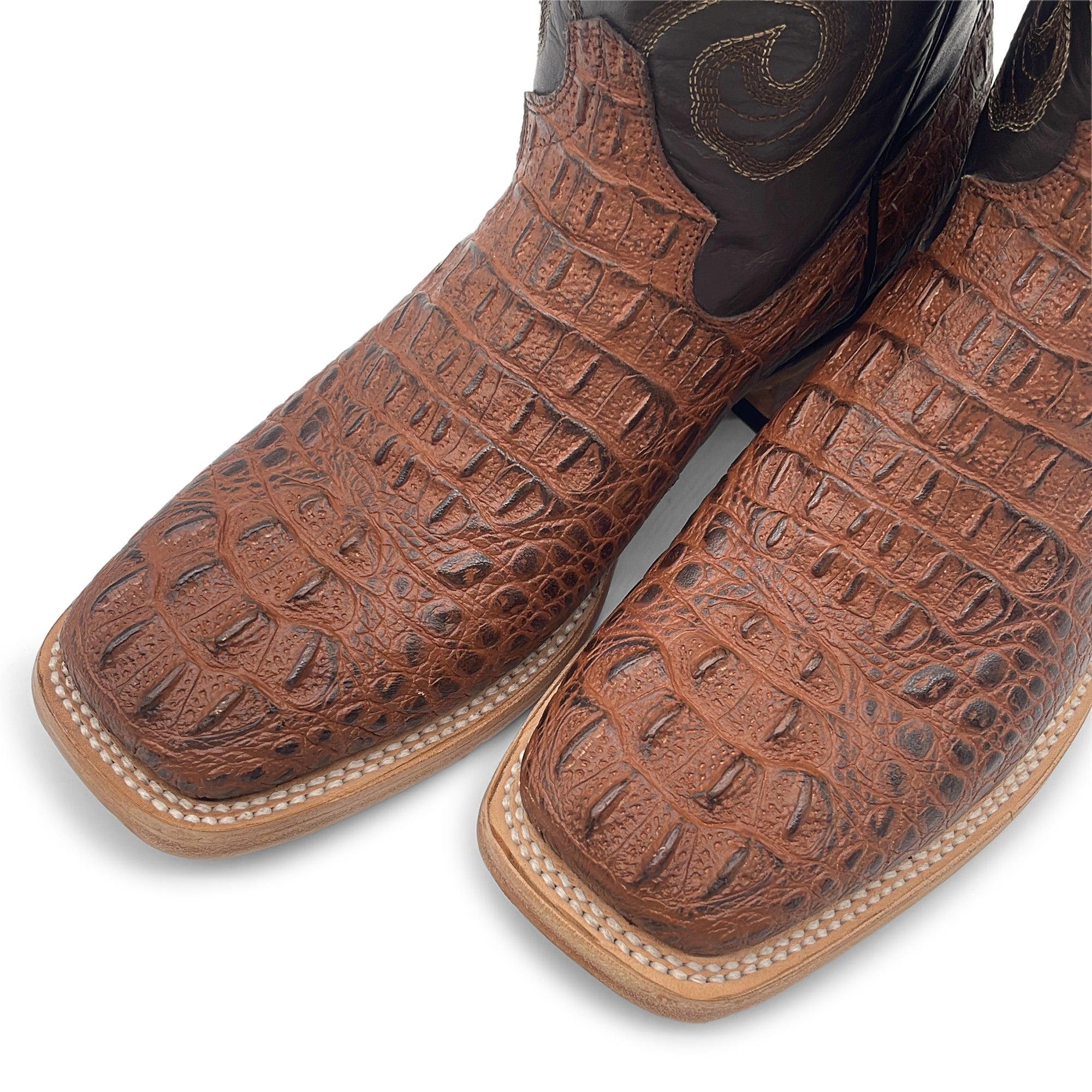 Men’s Leather Cowboy Boot Square Toe Embossed Alligator Crocodile Print