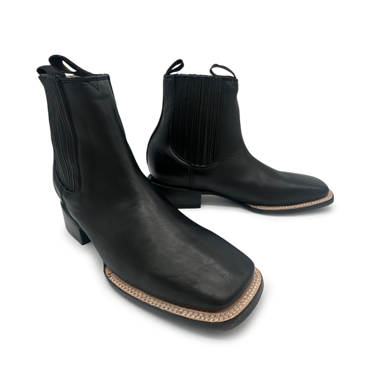 Men’s Square Toe Leather Black Ankle Boot