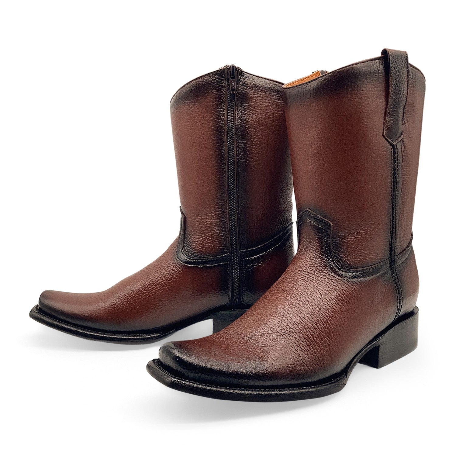 Men's Leather Midcalf Western Cowboy Boot Dubai Square Toe With Full Side Zipper