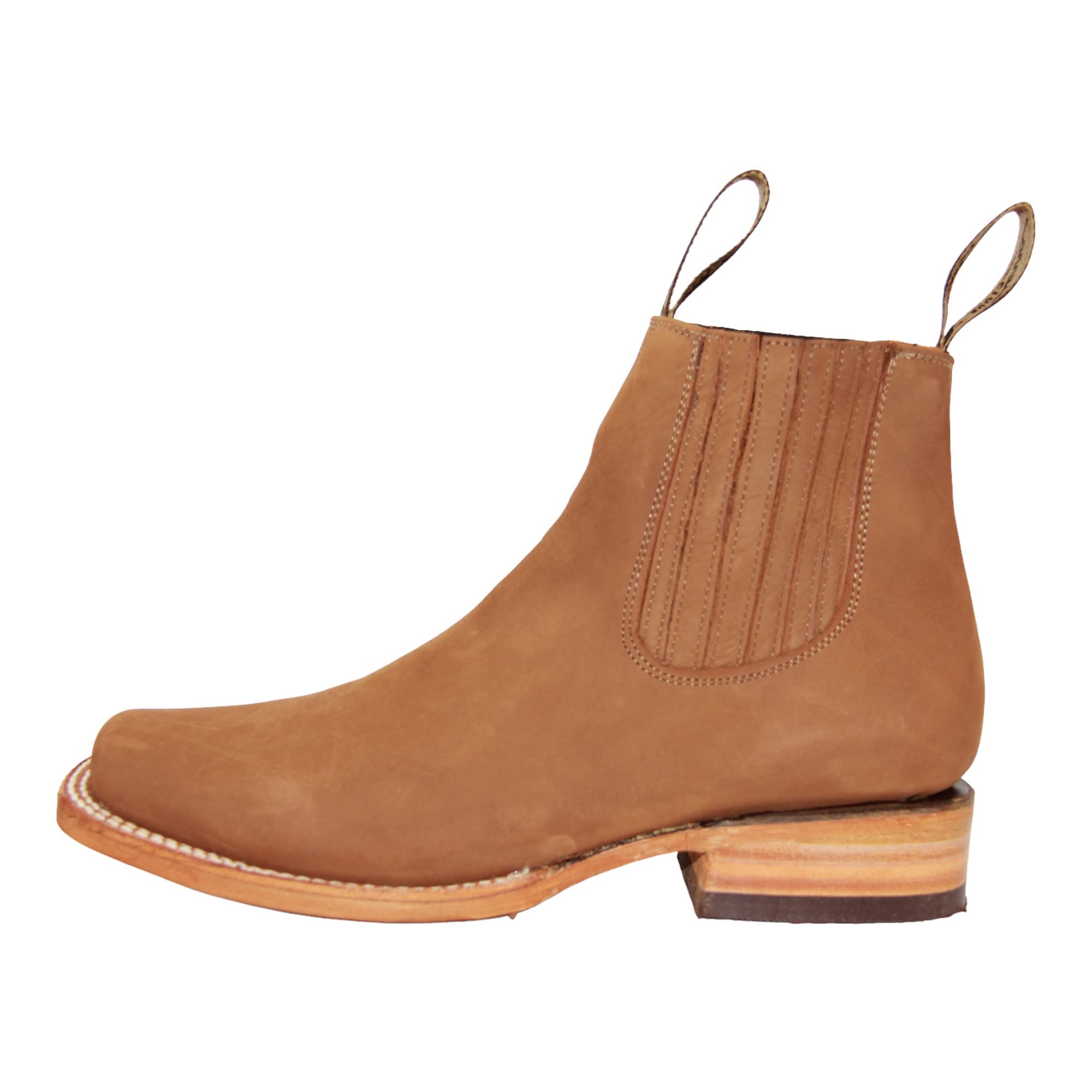 Men's Genuine Leather Square Toe Short Ankle Rodeo Cowboy Boot