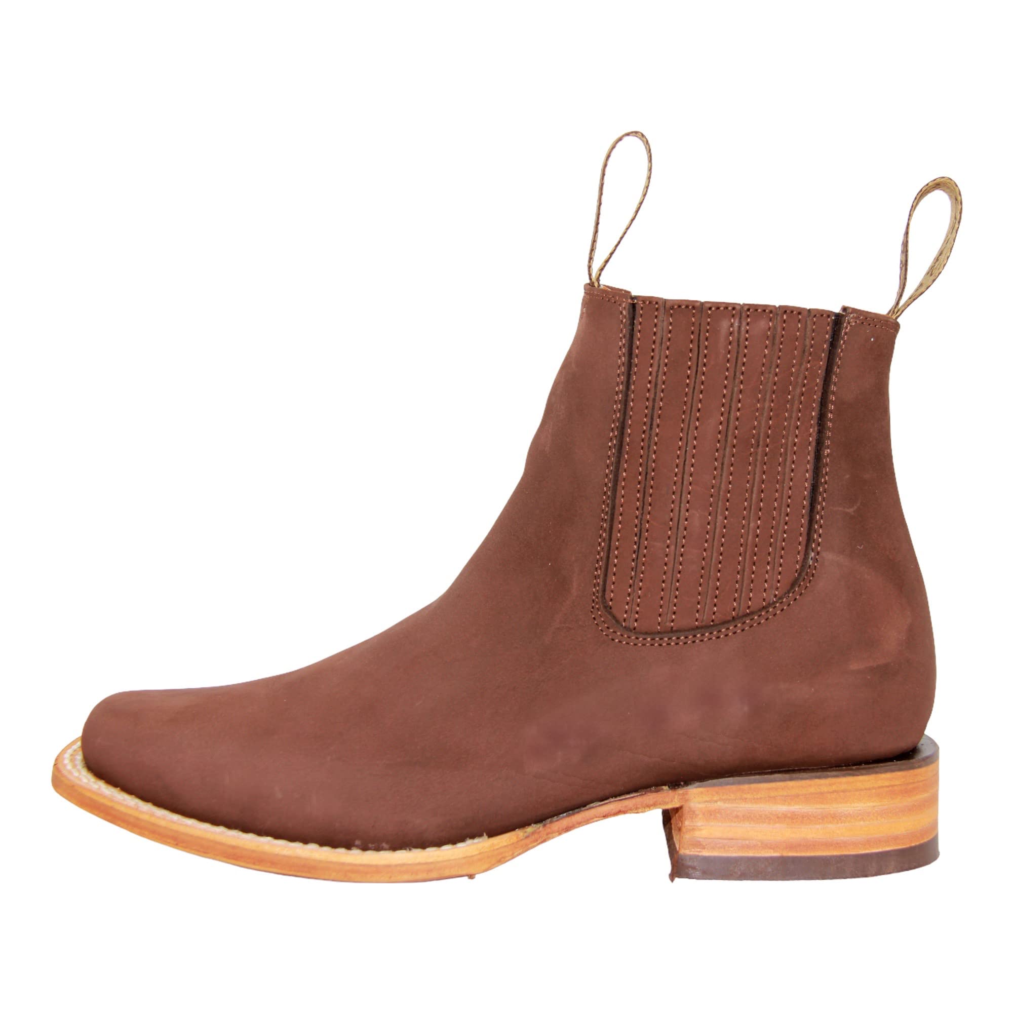 Men's Genuine Leather Square Toe Short Ankle Rodeo Cowboy Boot