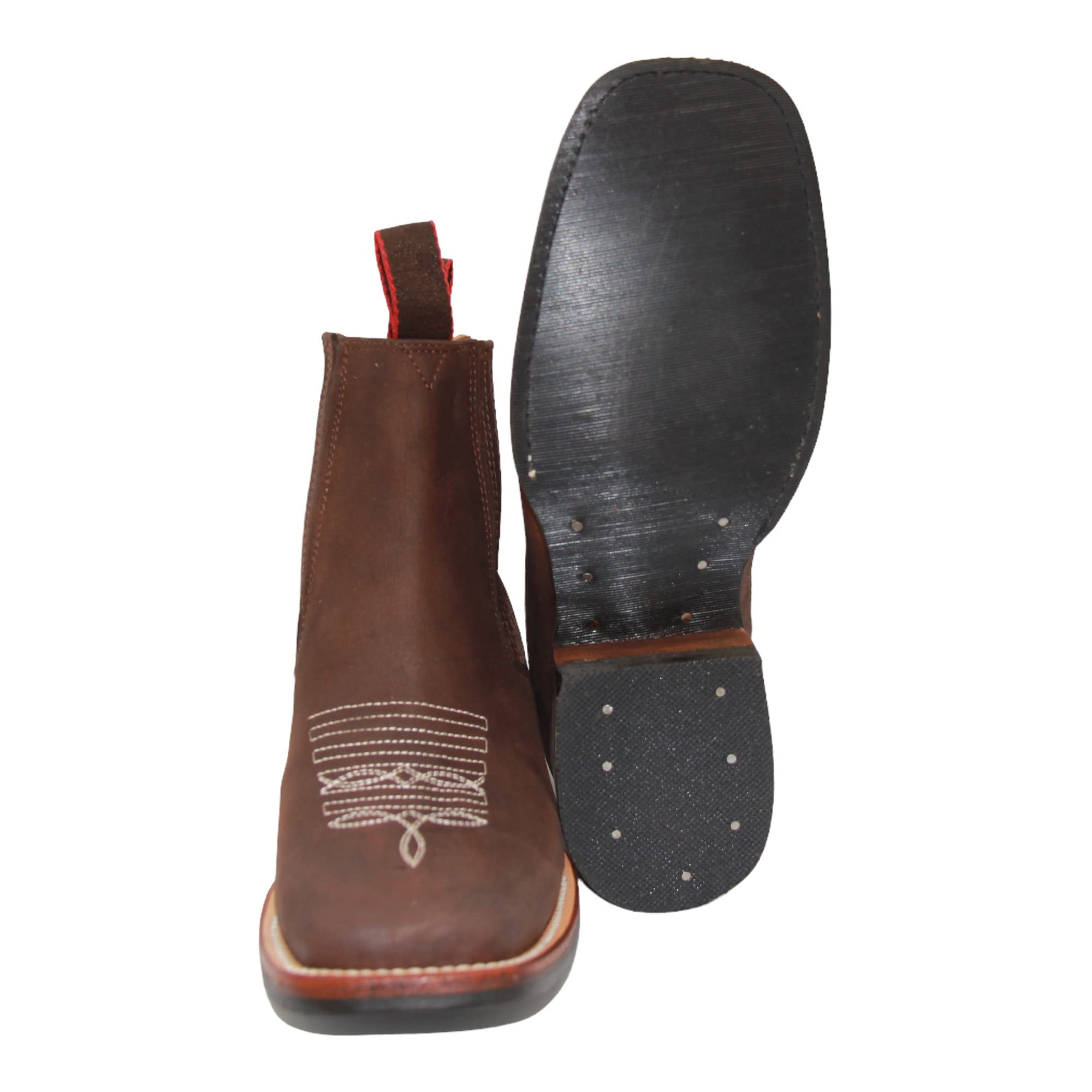 Women's Short Ankle Brown Leather Cowboy Boots, Low Heel Cowgirl Bootie