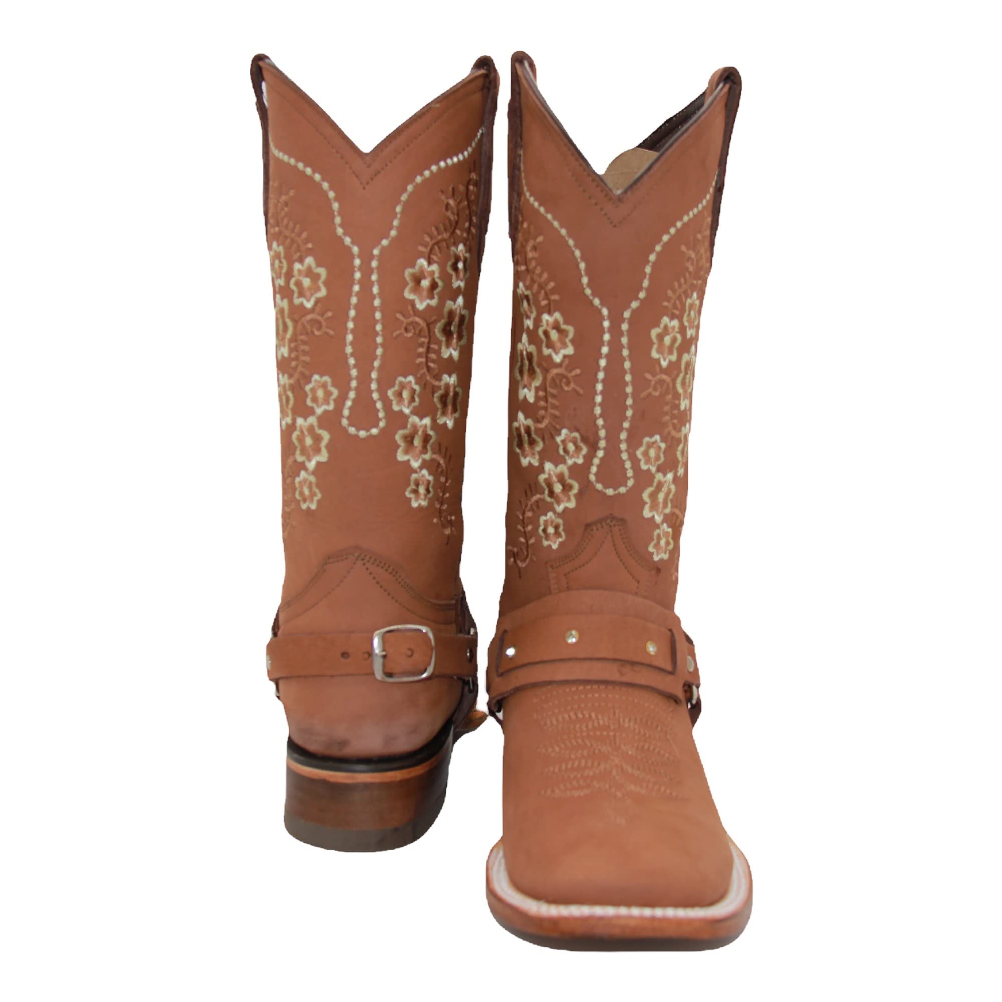 Women’s Floral Embroidered Harness Square Toe Cowgirl Boot