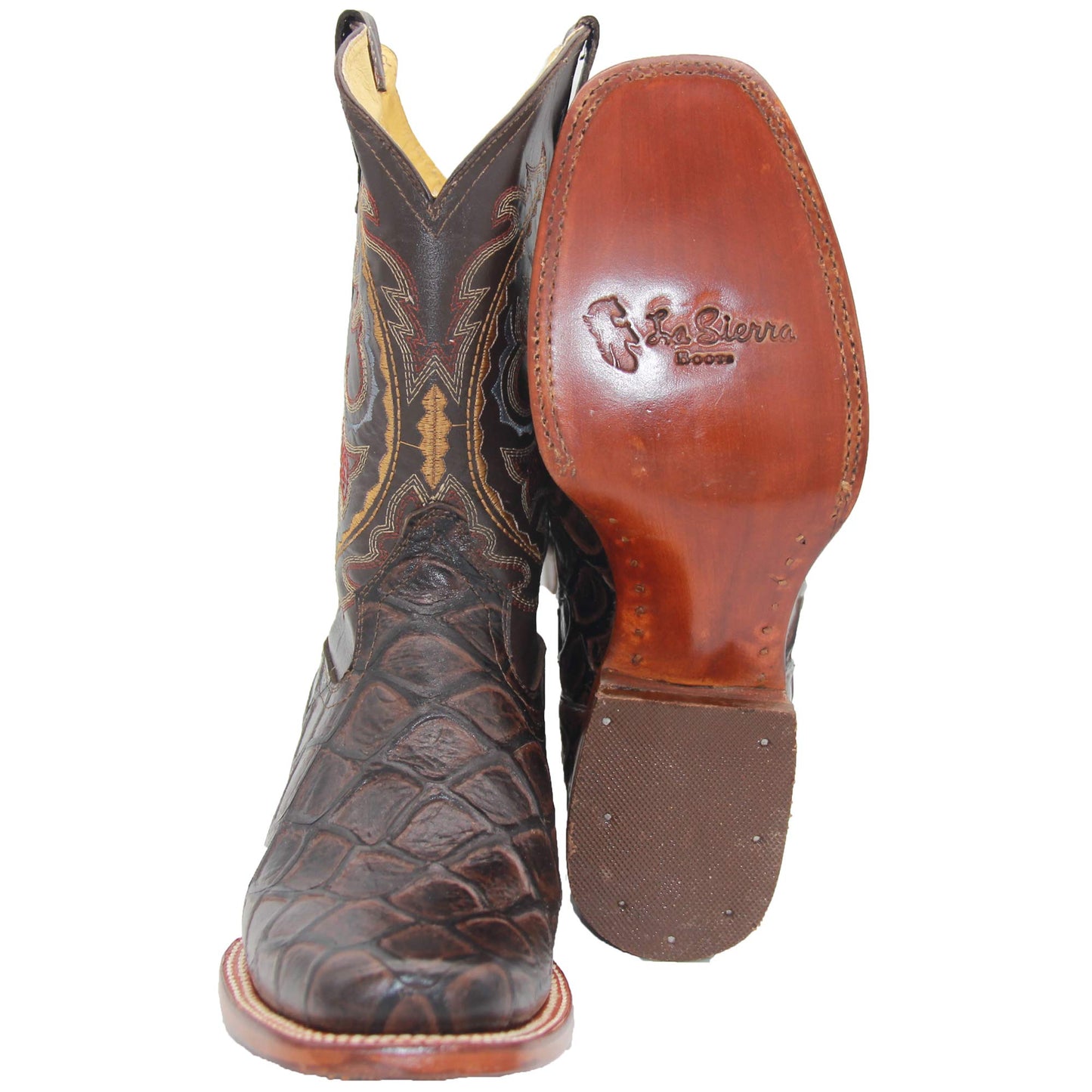 Men’s Leather Fish Print Square Toe Cowboy Boot