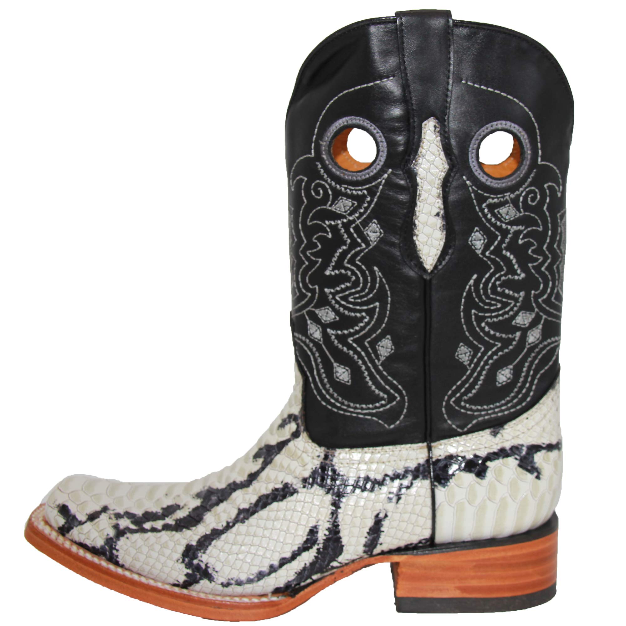 Men's Genuine Leather Python Snake Print Square Toe Cowboy Boot