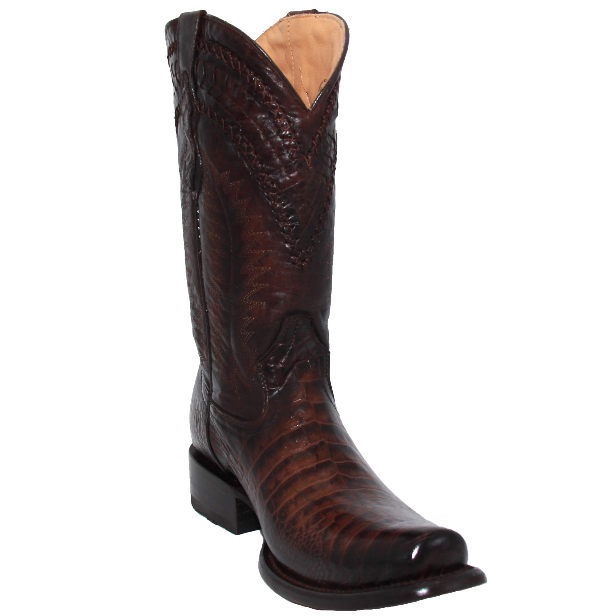 Men's Genuine Leather Caiman Crocodile Print Design Cowboy Western Boots