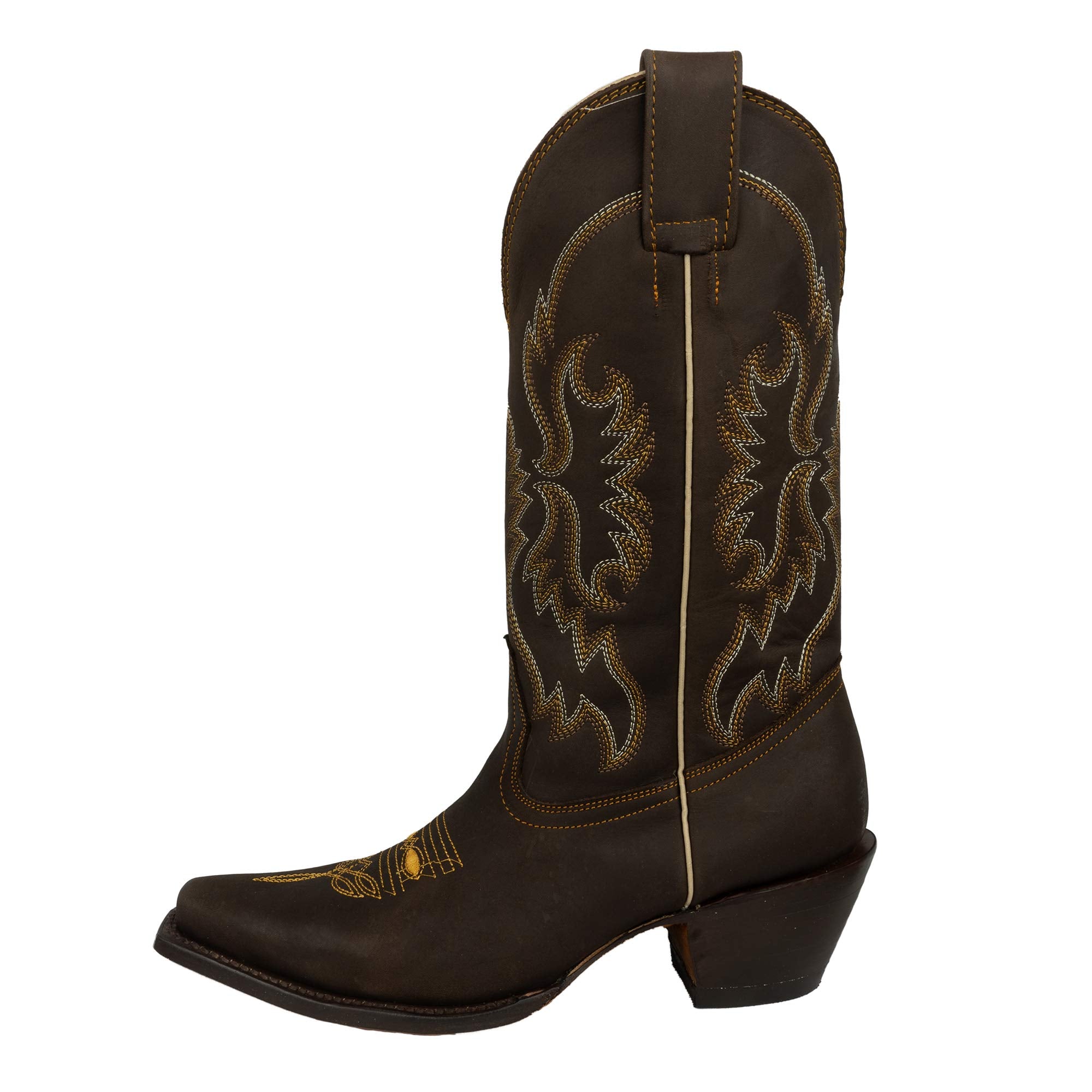 Women's Leather Snip Toe Pull-On 11-inch Embroidery Cowboy Boot