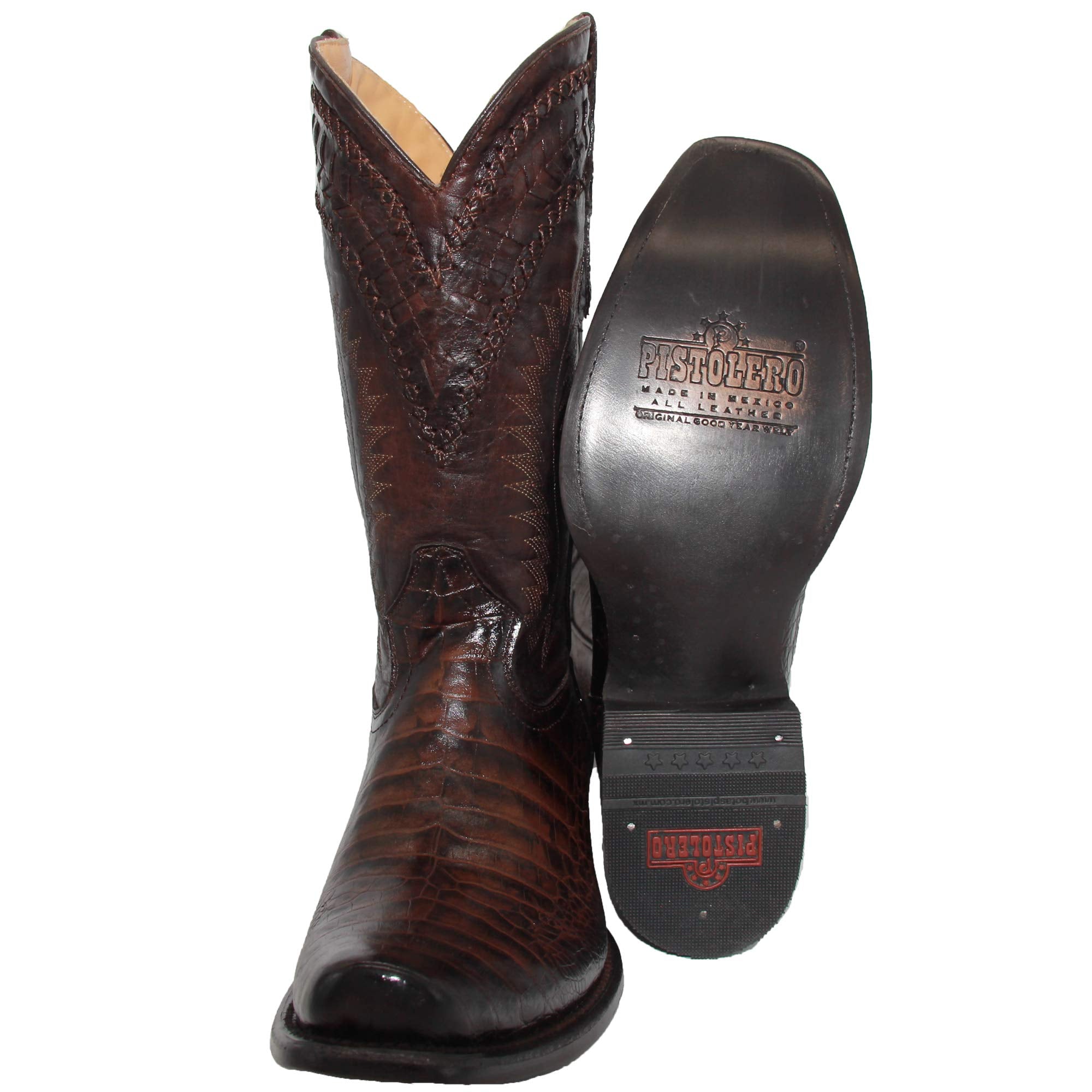 Men's Genuine Leather Caiman Crocodile Print Design Cowboy Western Boots