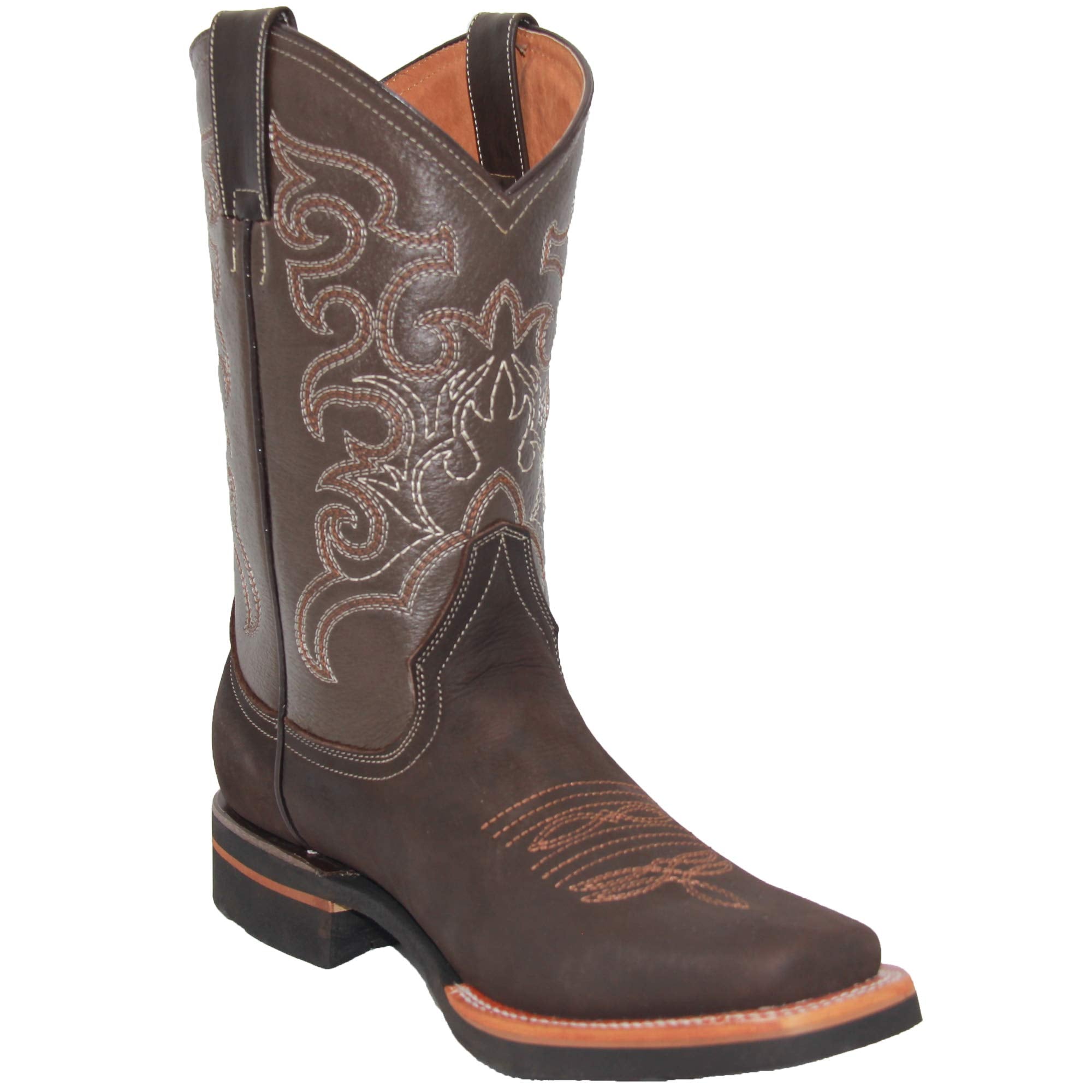 Men's Leather Cowboy Boot Square Toe Western Rodeo Boot