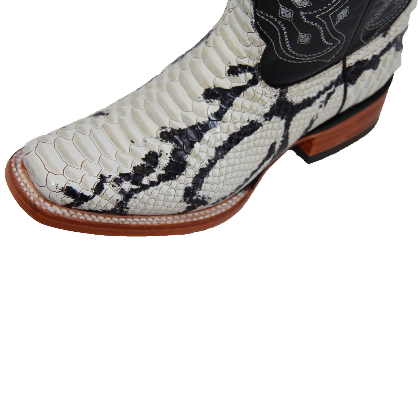 Mens Genuine Leather Python Snake Print Square Toe Cowboy Boot