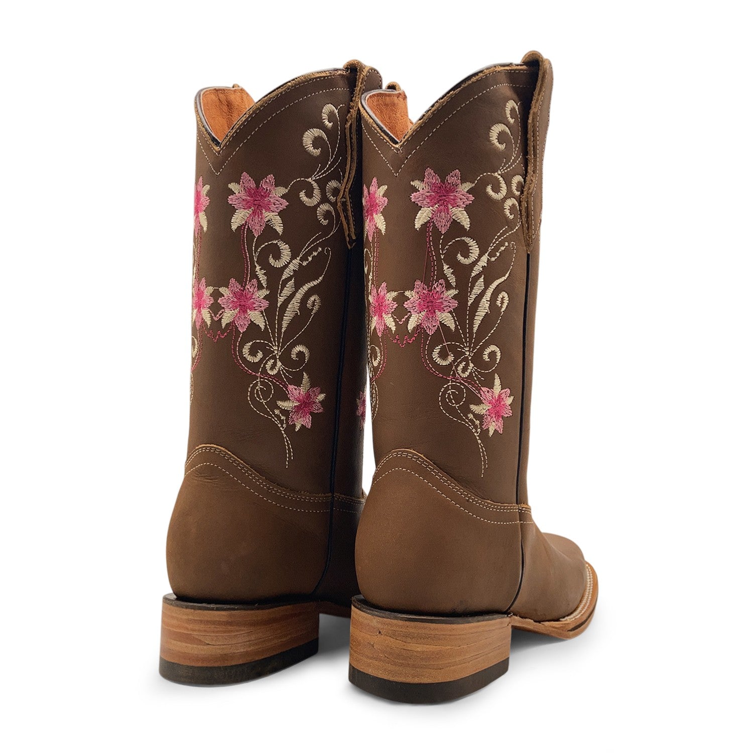 Women’s Cowboy Boot, Floral Embroidered Western Cowgirl Boots, Mid Calf Pull-On Square Toe