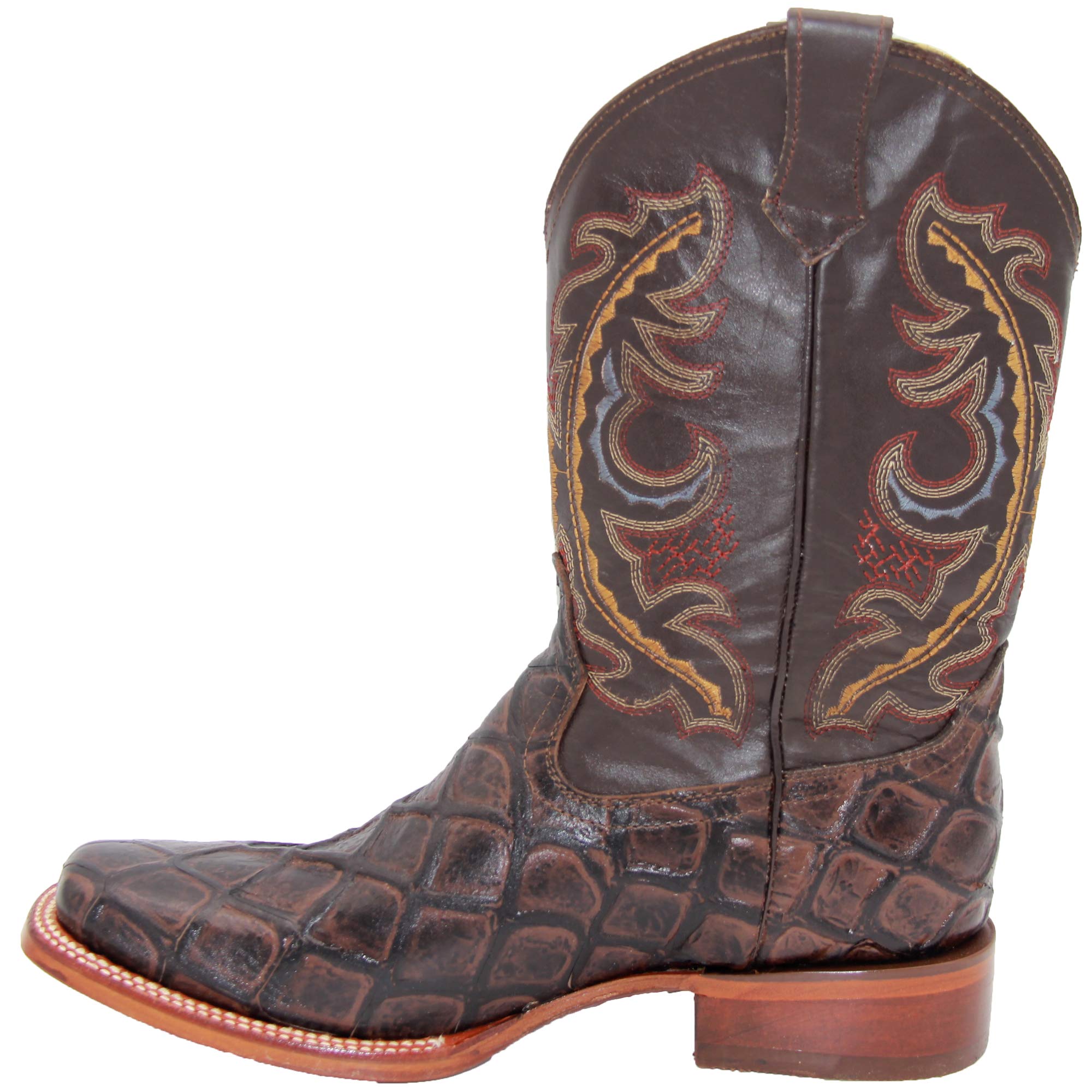 Men’s Leather Fish Print Square Toe Cowboy Boot