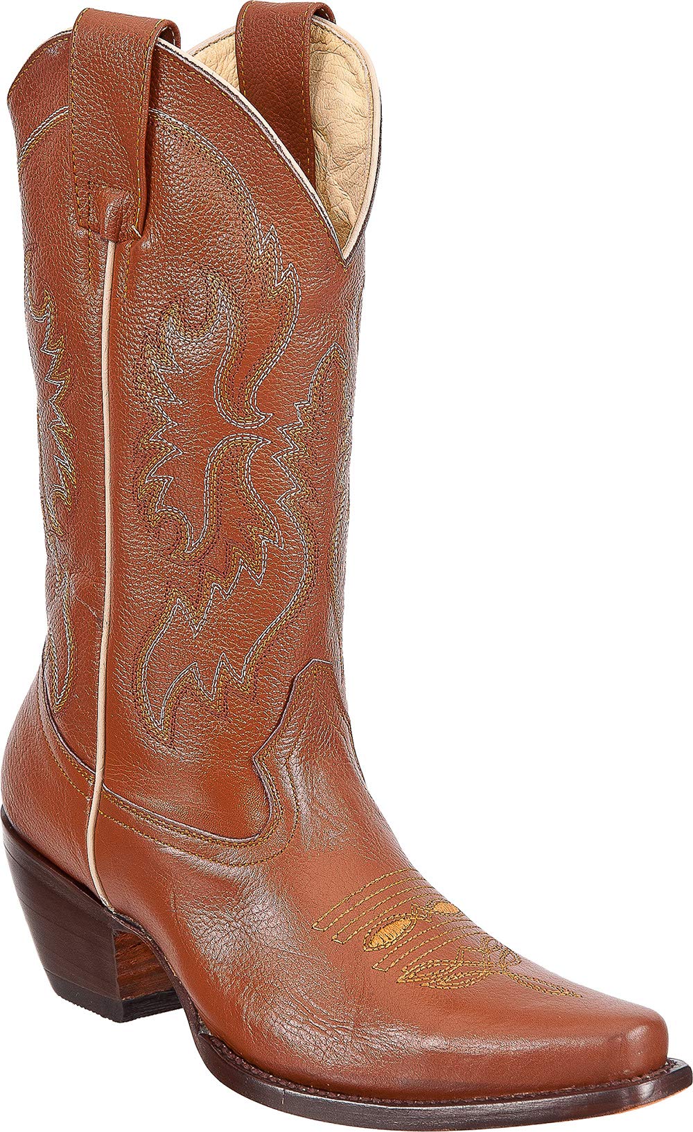 Women's Leather Snip Toe Pull-On 11-inch Embroidery Cowboy Boot