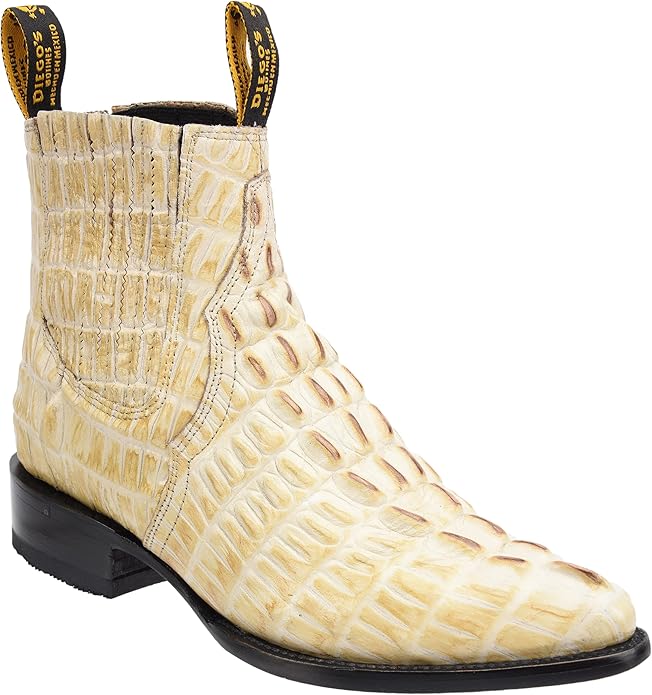 Men’s Short Ankle Crocodile Alligator Print Leather Boot