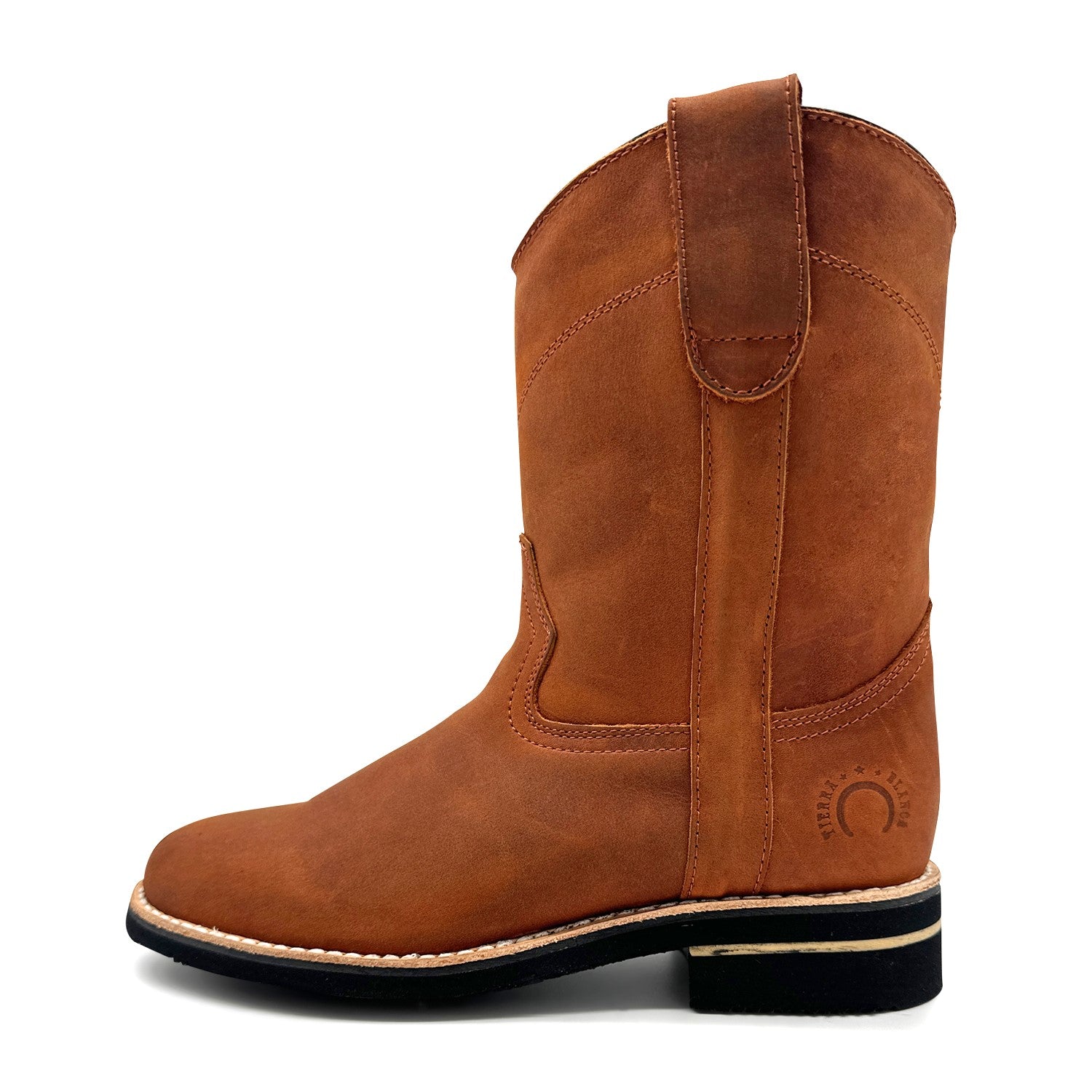 Men's Leather Pull-On Soft Toe Western Cowboy Work Boot