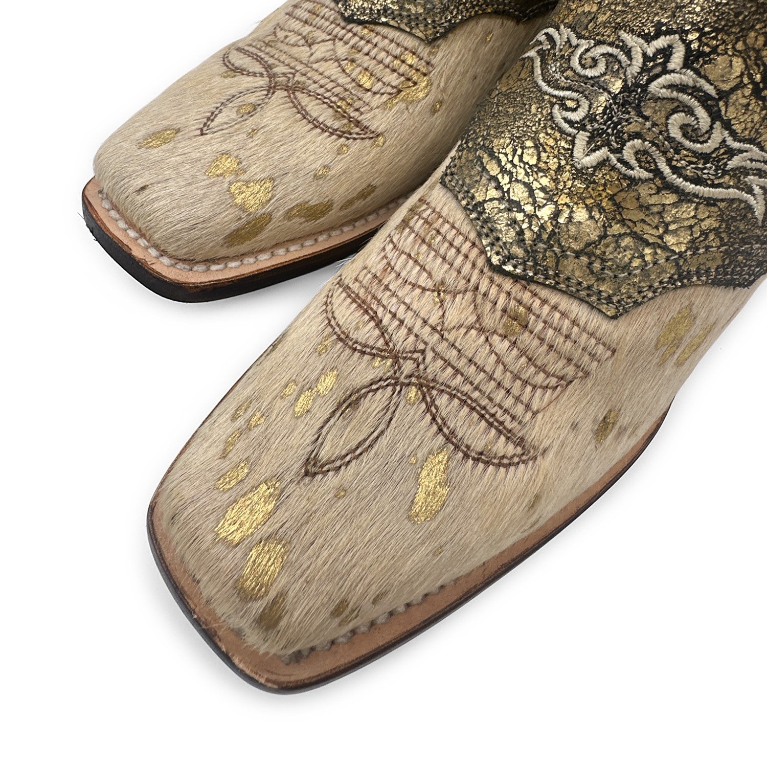Women's Gold Embroidered Leather Cowboy Boot