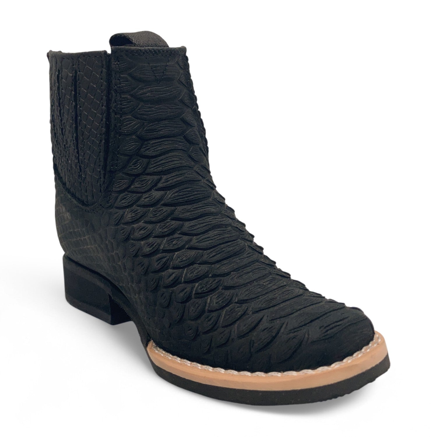 Kids Python Print Leather Ankle Boots, Square Toe Zipper Boys Western Boot