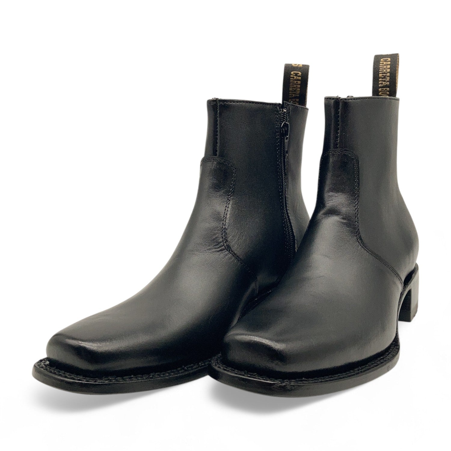 Men’s Leather Ankle Western Boot Side Zipper Square Toe