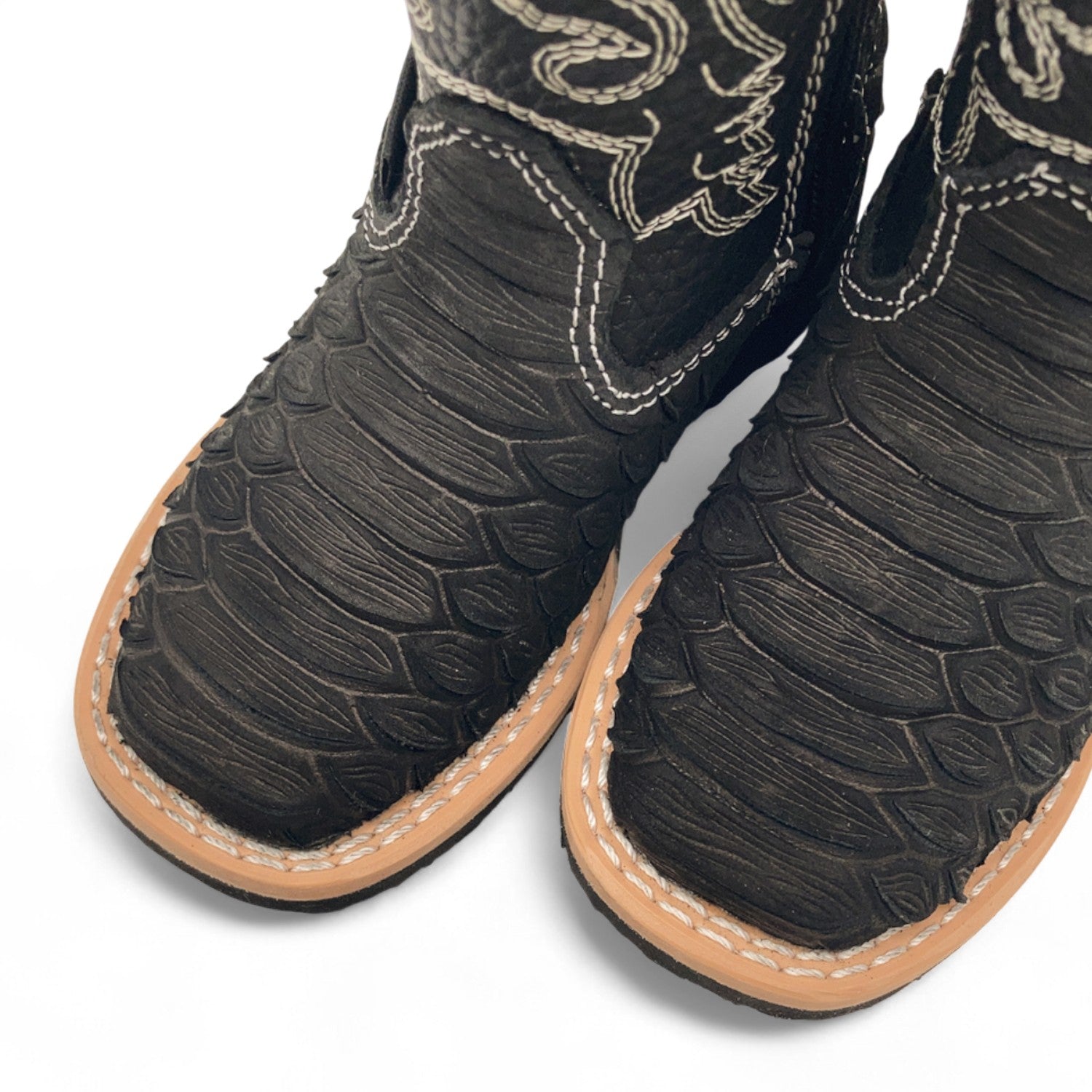 Infant Kids Python Print Leather Cowboy Boots, Square Toe Side Zipper Baby Western Boots