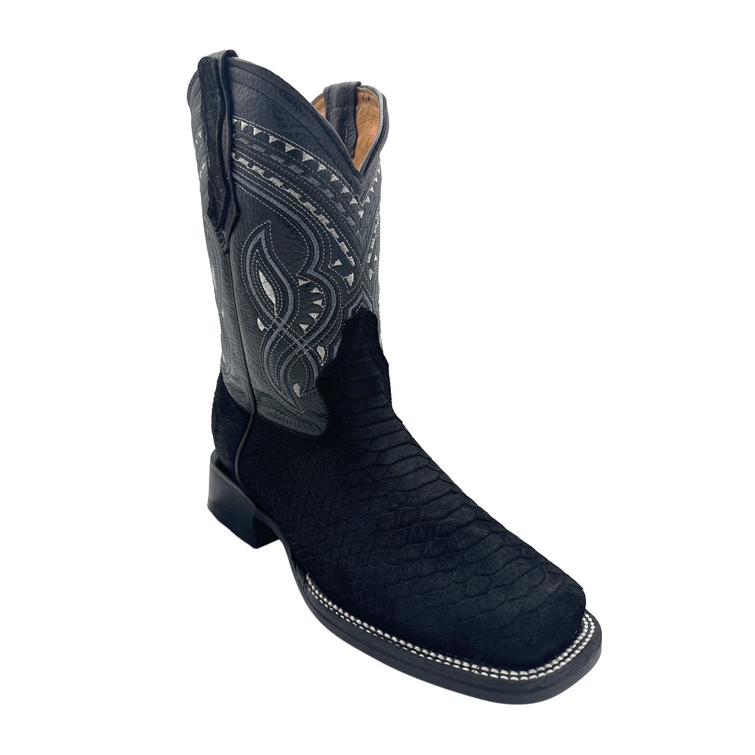 Men's Exotic Snakeskin Square Toe Phyton Print Genuine Leather Western Boots