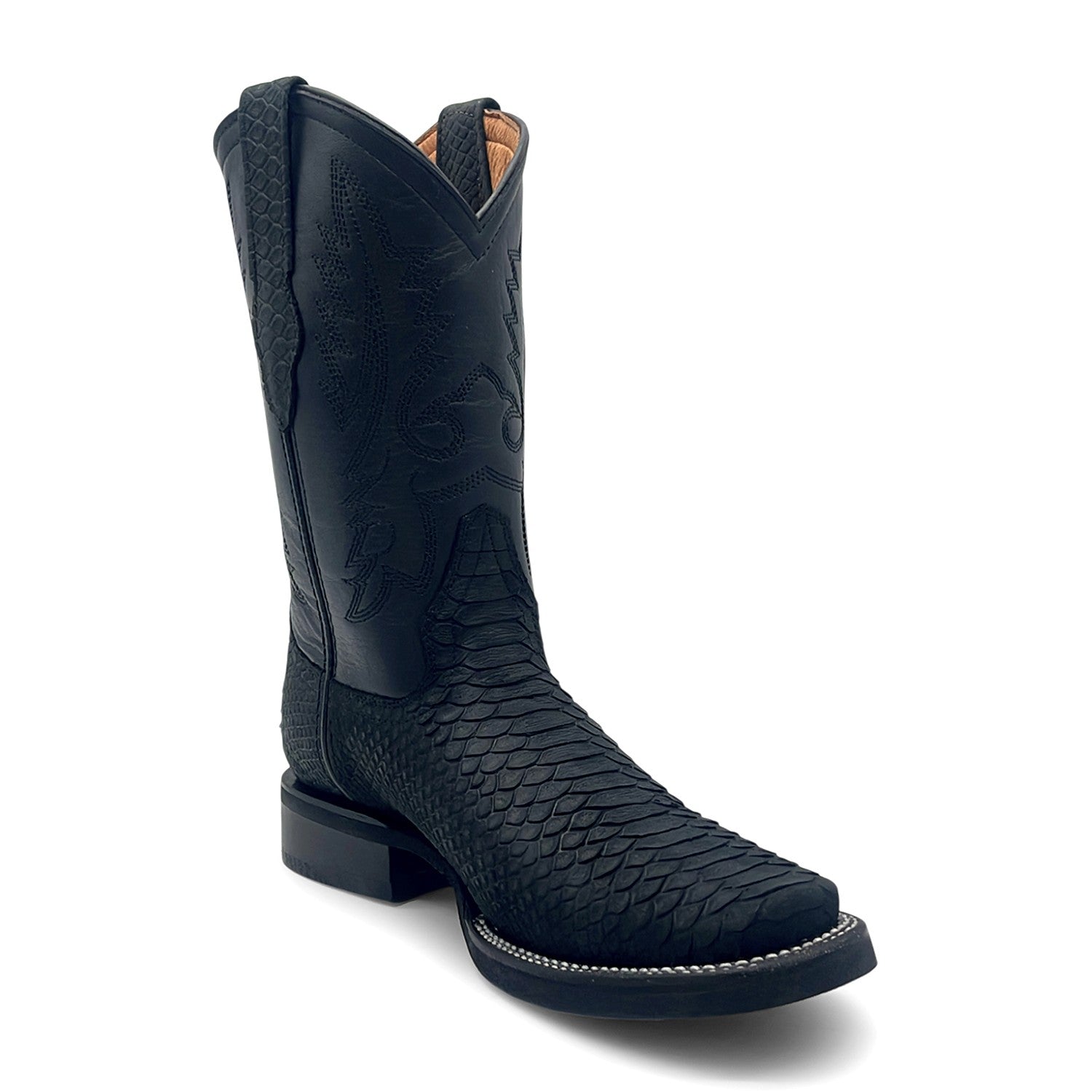Men’s Leather Western Cowboy Boot With Embossed Python Print