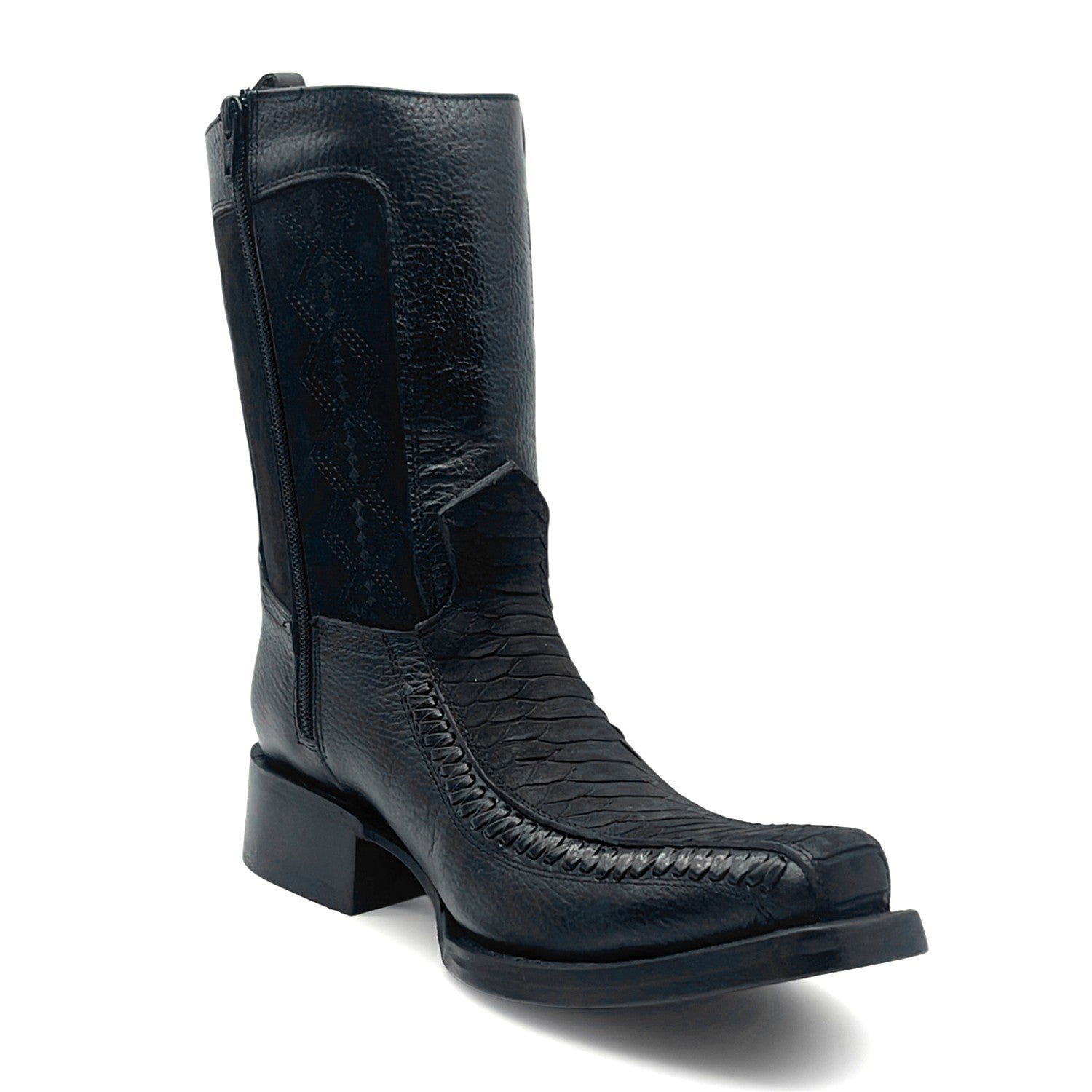 Men’s Leather Western Boot With Embossed Python Print Zipper Closure