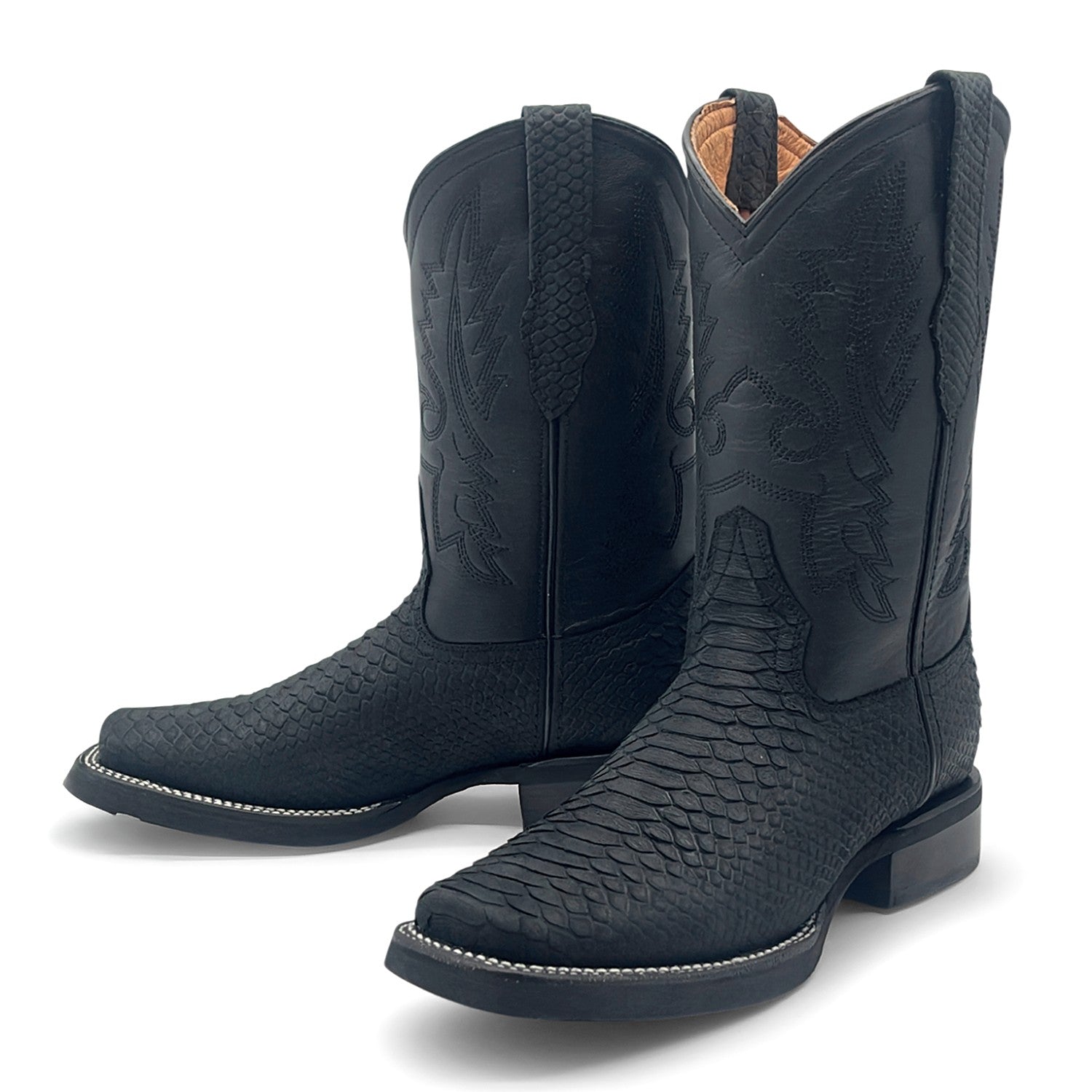 Men’s Leather Western Cowboy Boot With Embossed Python Print
