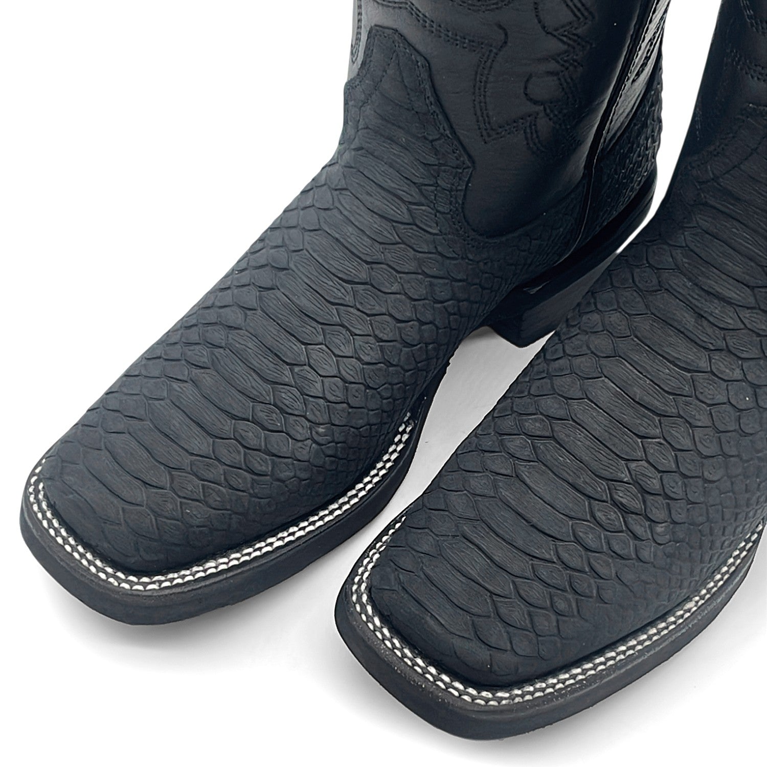 Men’s Leather Western Cowboy Boot With Embossed Python Print