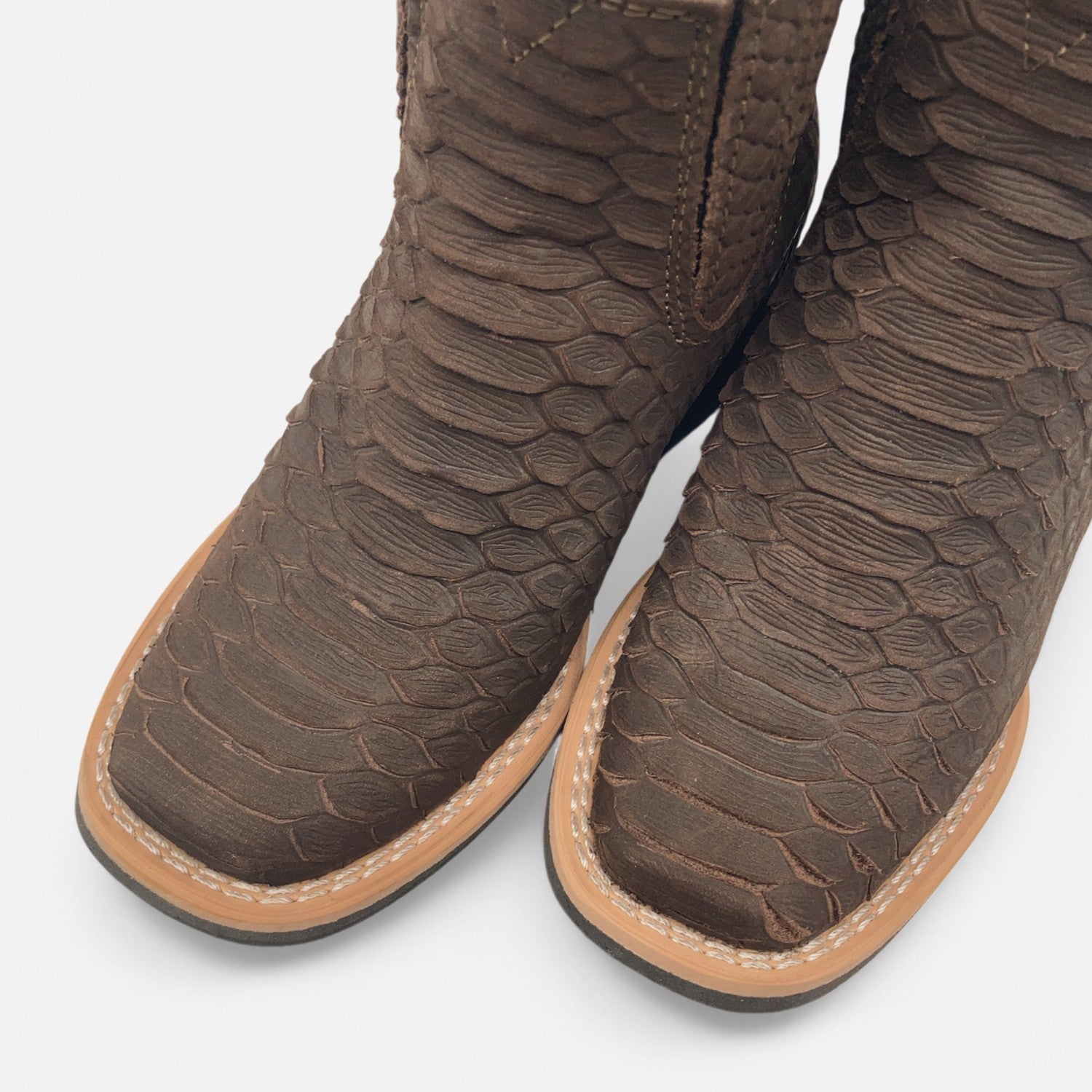 Kids Python Print Leather Ankle Boots, Square Toe Zipper Boys Western Boot