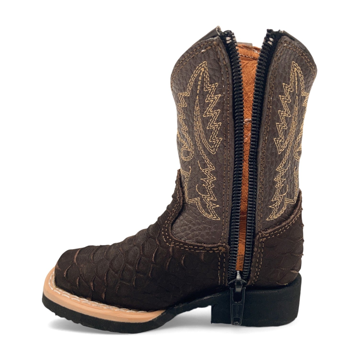 Infant Kids Python Print Leather Cowboy Boots, Square Toe Side Zipper Baby Western Boots