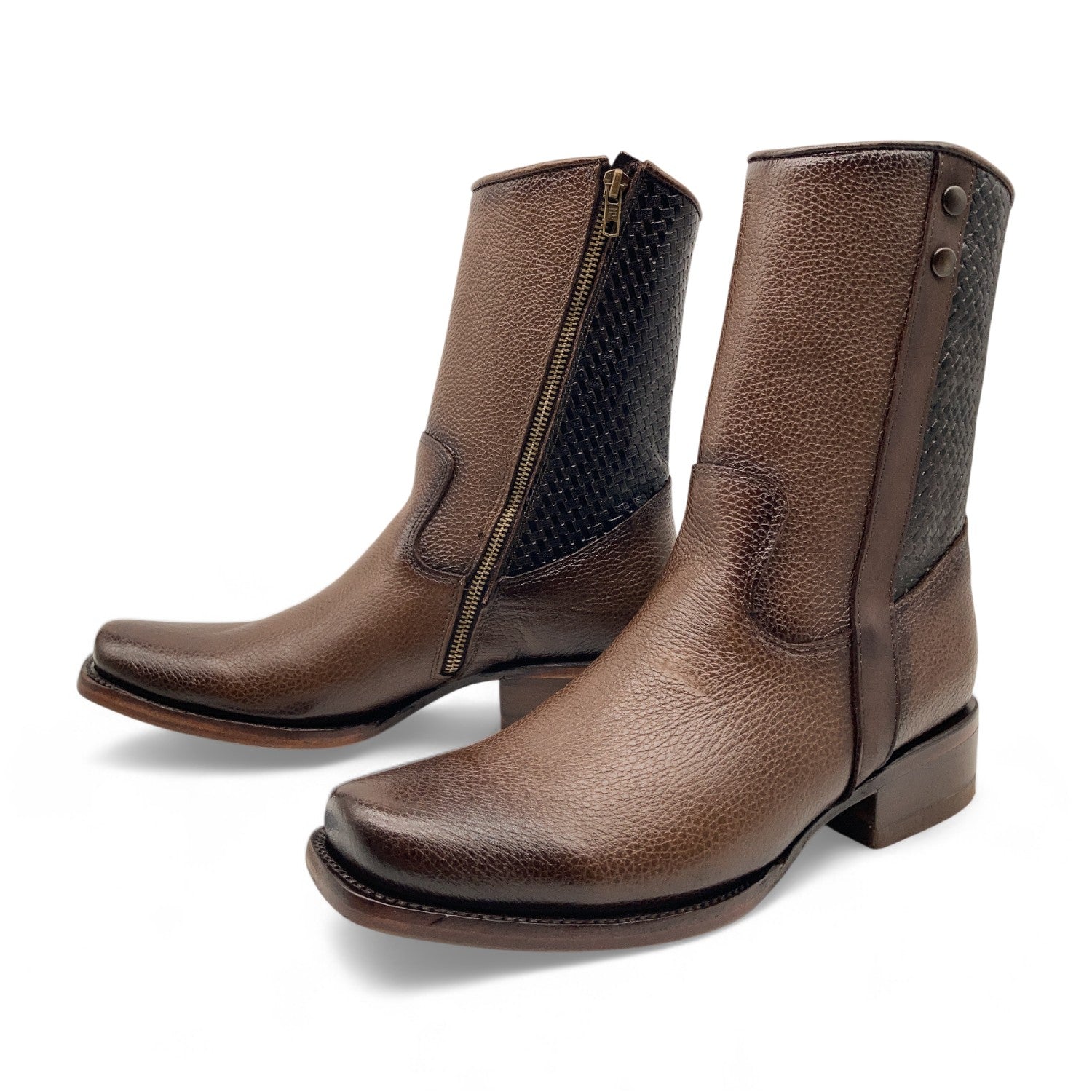 Men’s Genuine Leather Midcalf Western Cowboy Boot, With Side Zipper, Square Toe