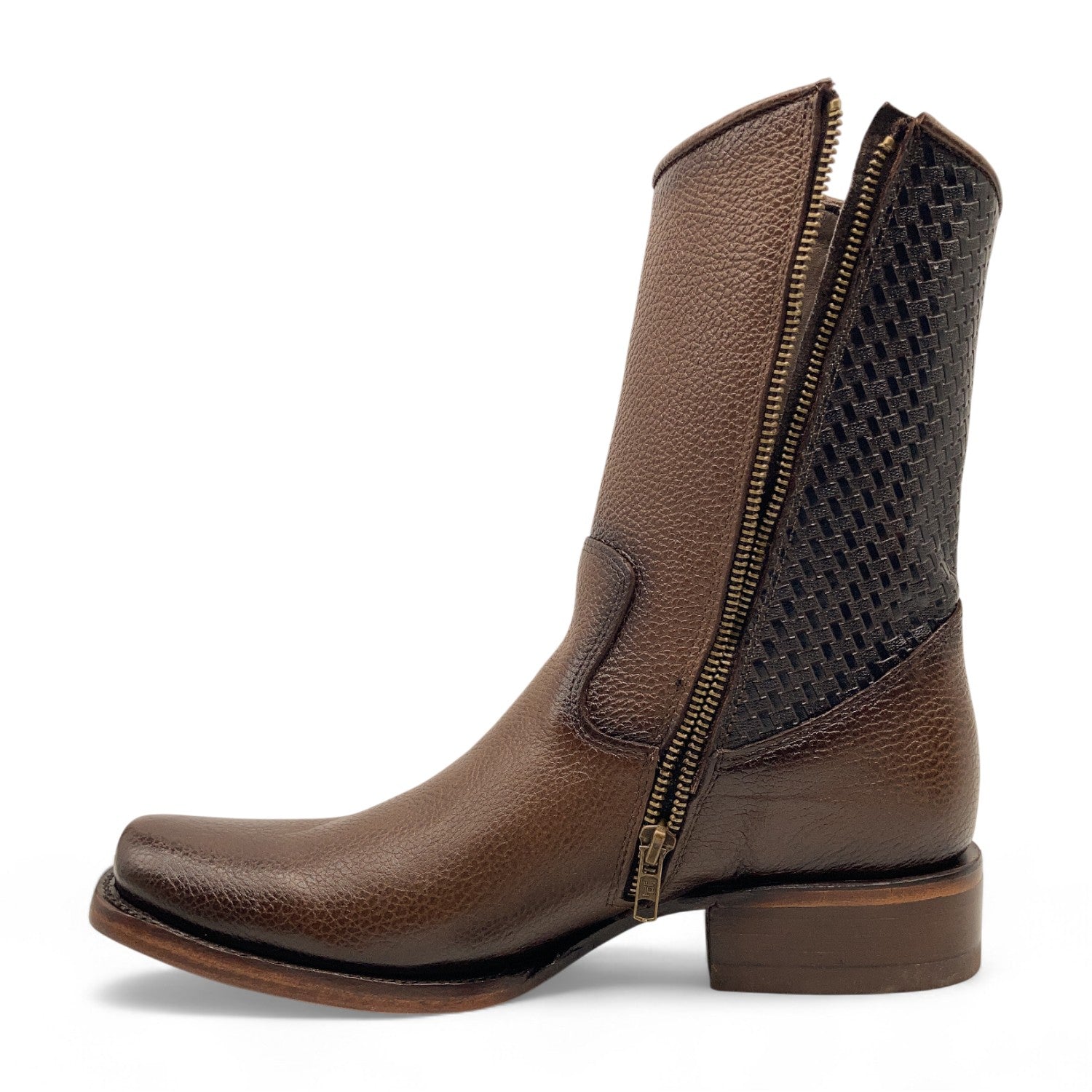 Men’s Genuine Leather Midcalf Western Cowboy Boot, With Side Zipper, Square Toe