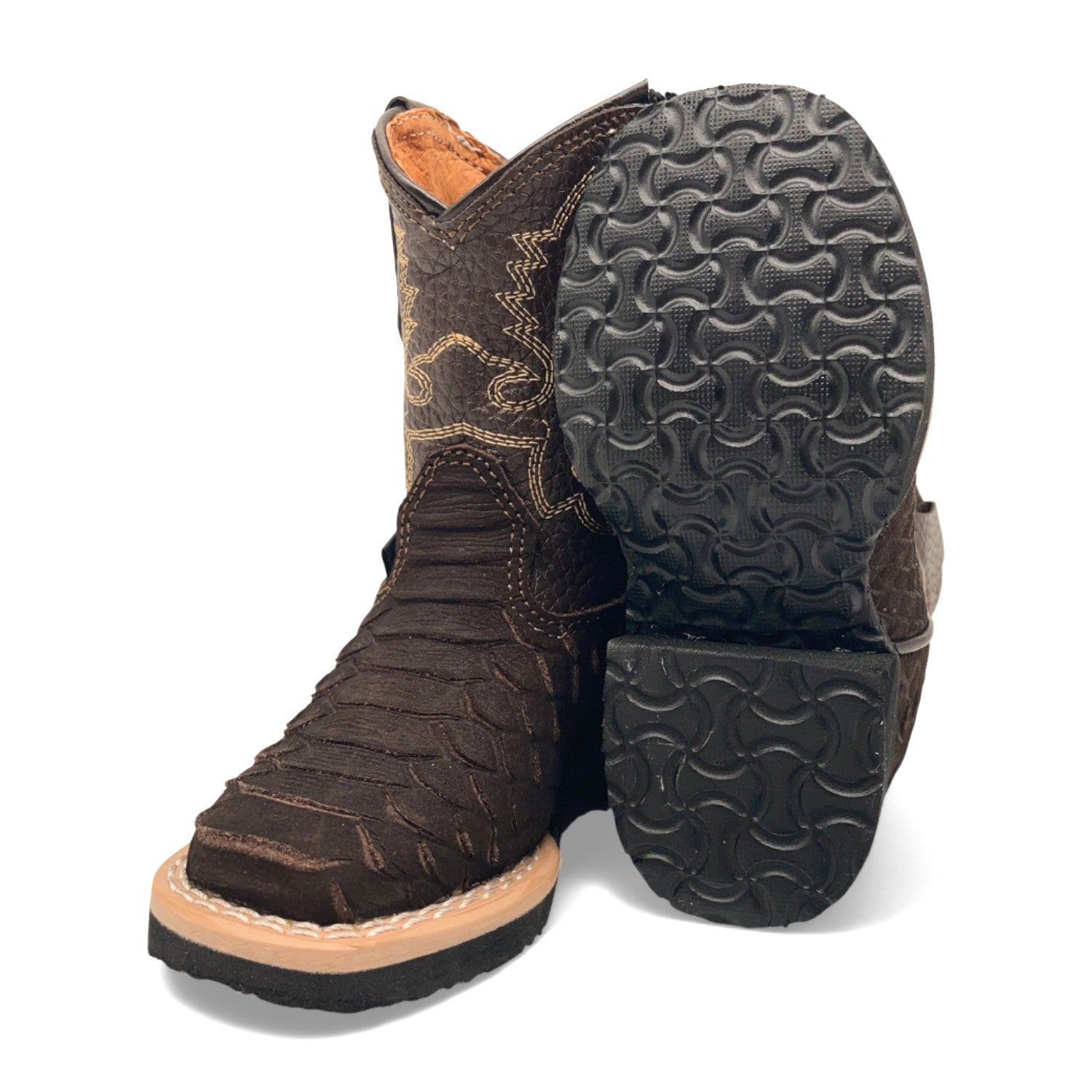 Infant Kids Python Print Leather Cowboy Boots, Square Toe Side Zipper Baby Western Boots